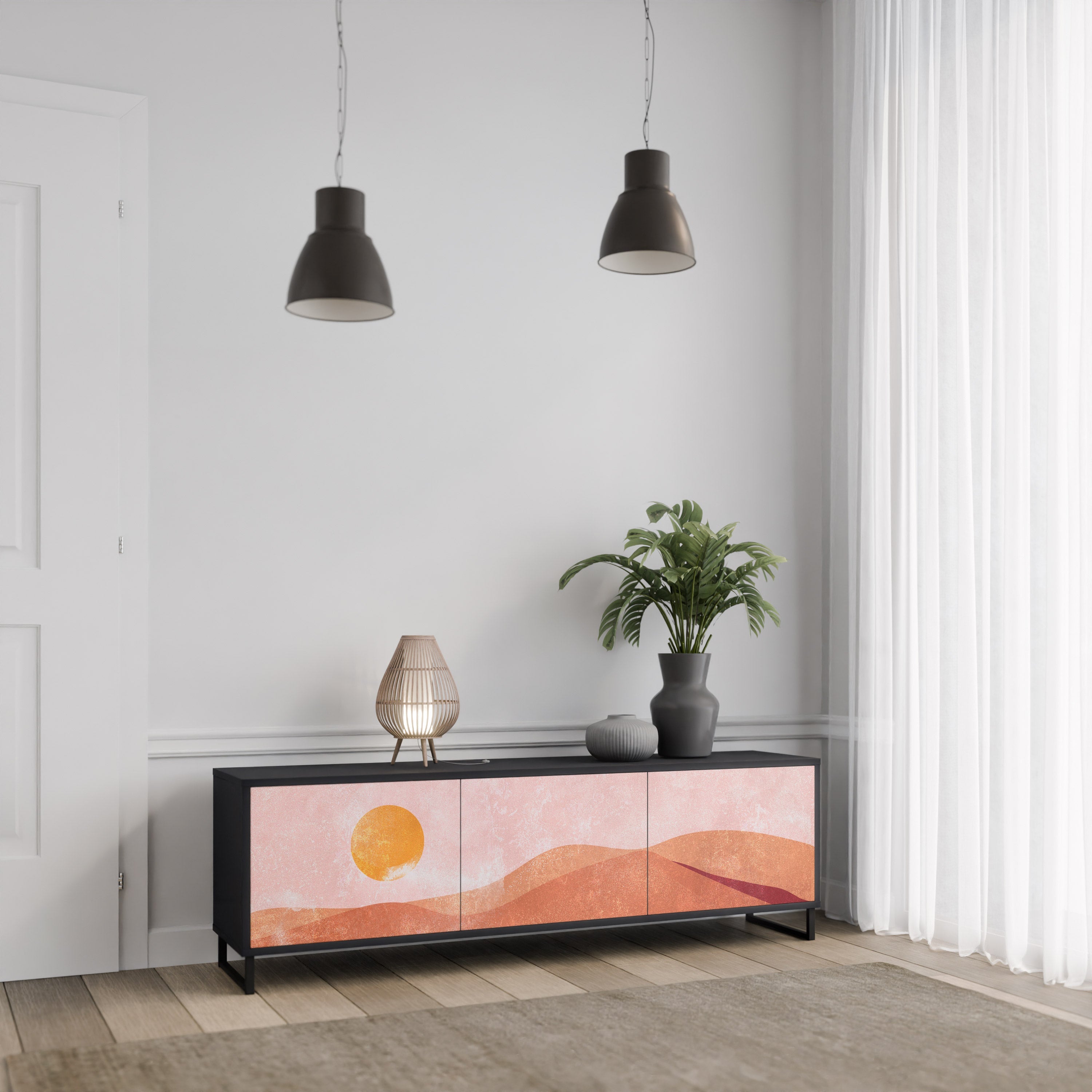 Meuble TV 3 portes LUMINOUS SUNLIGHT finition noire