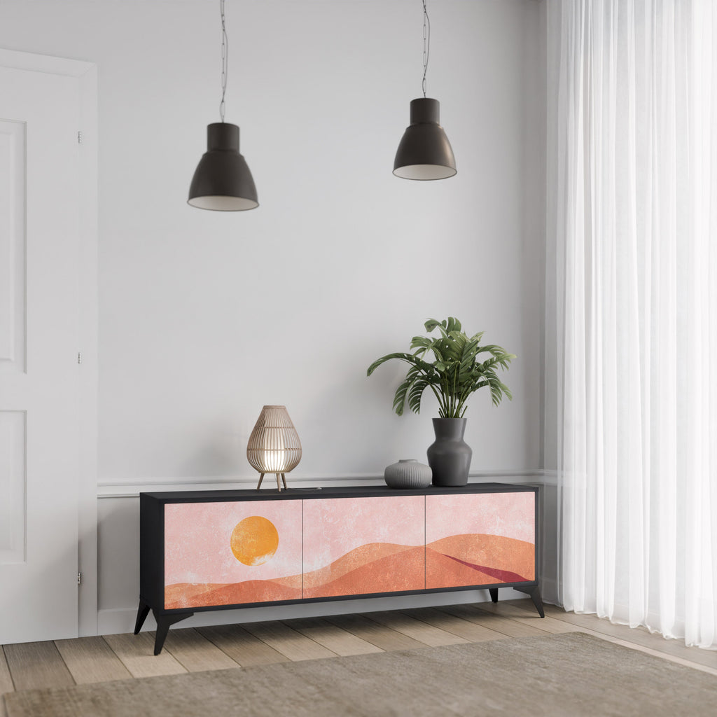 Meuble TV 3 portes LUMINOUS SUNLIGHT finition noire