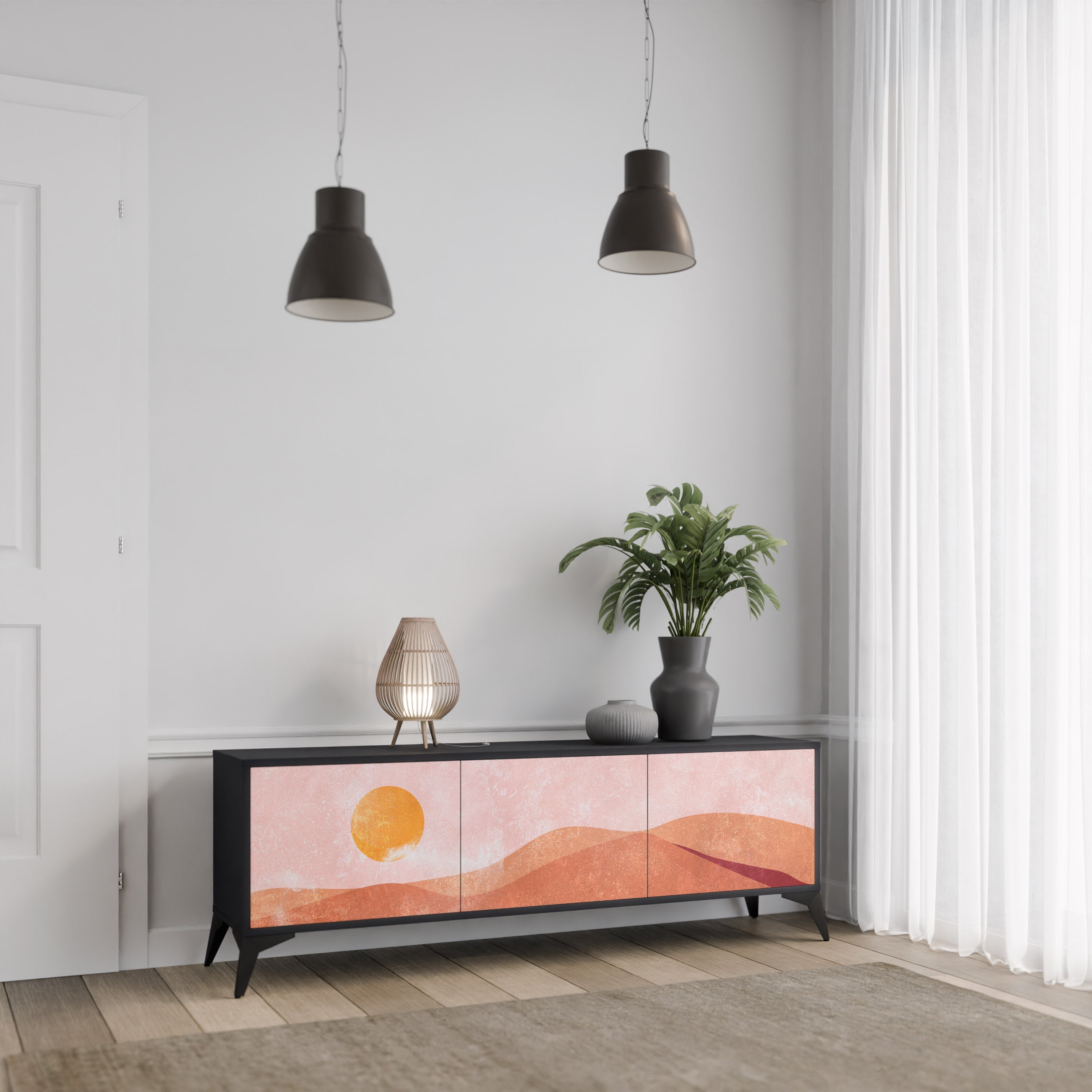 Meuble TV 3 portes LUMINOUS SUNLIGHT finition noire