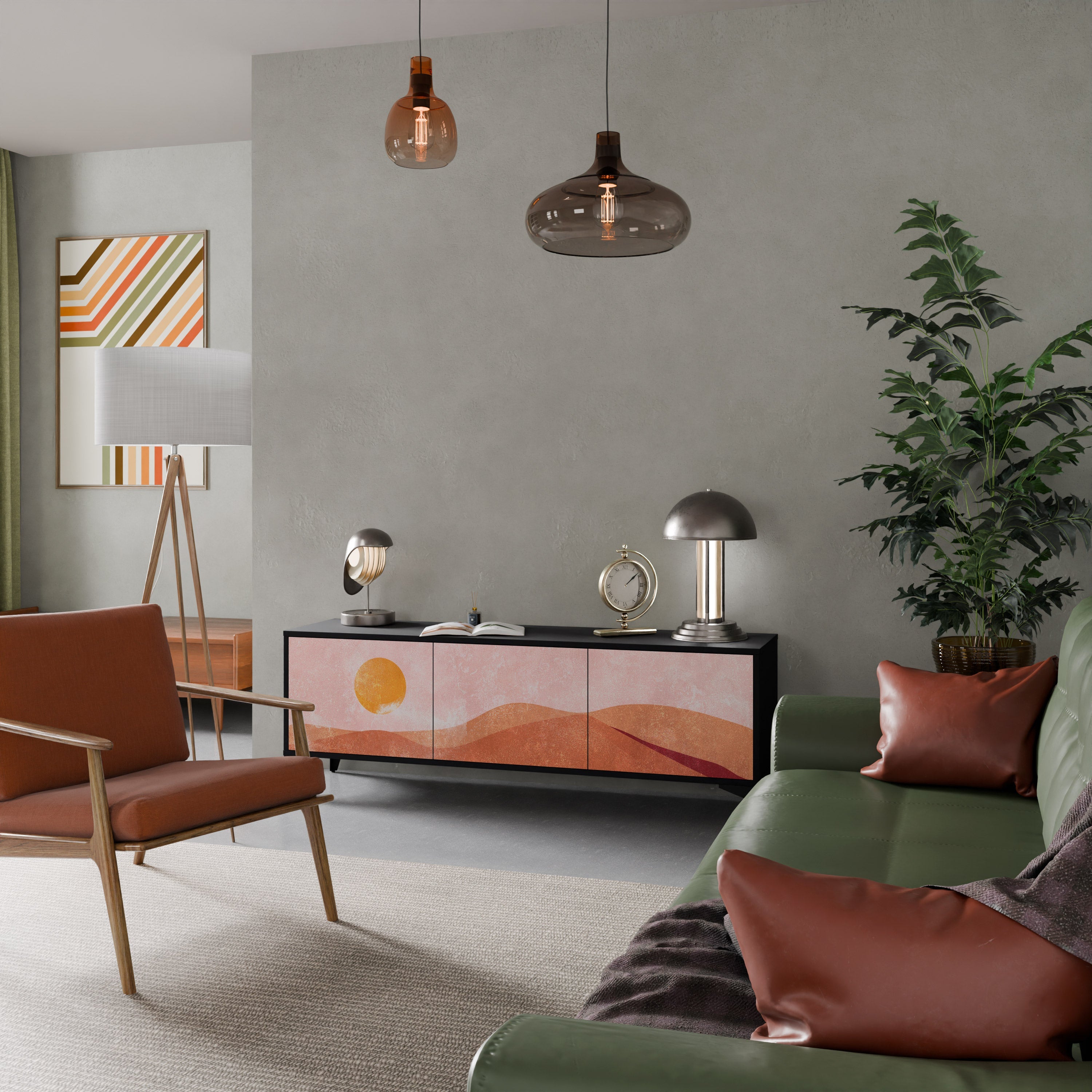 Meuble TV 3 portes LUMINOUS SUNLIGHT finition noire