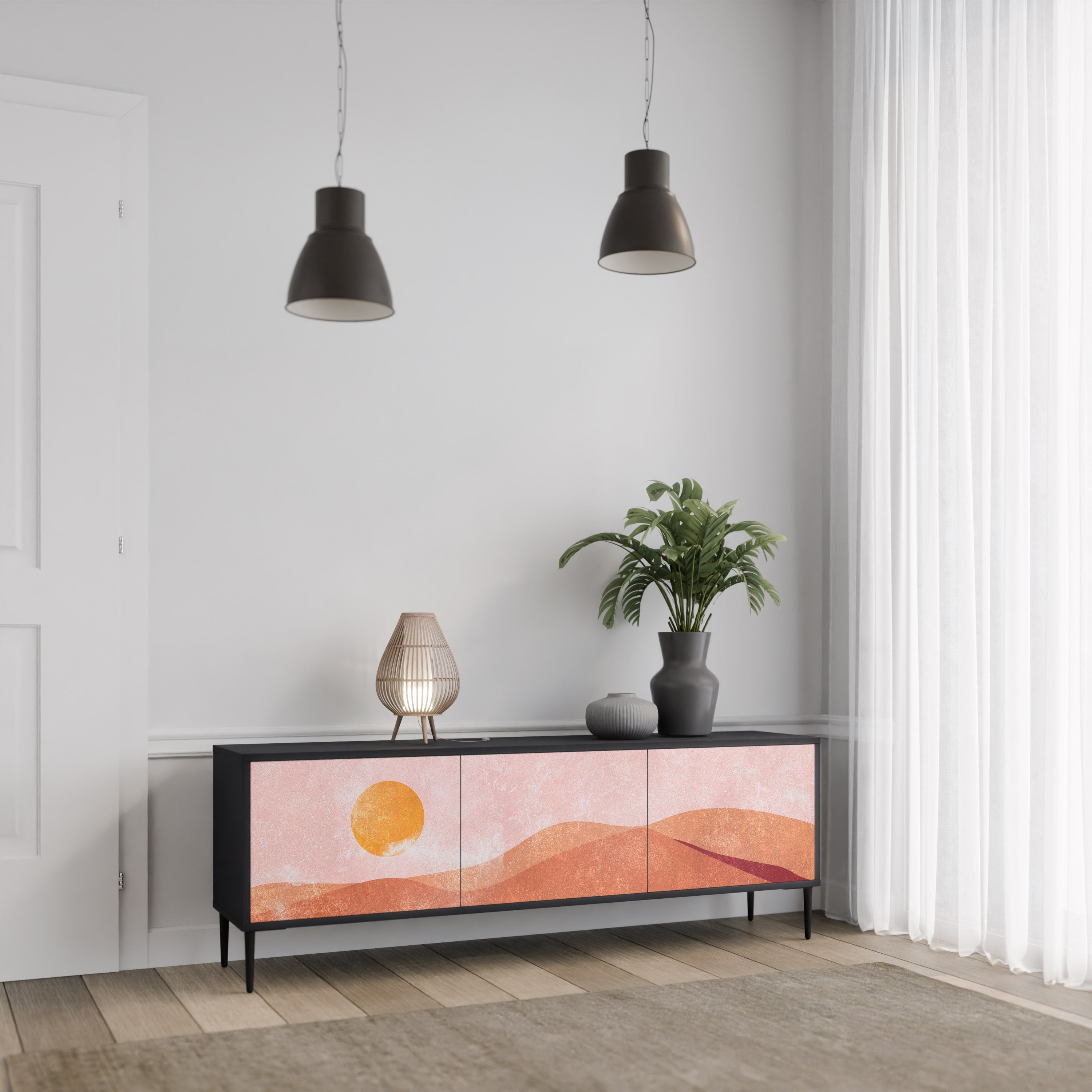 Meuble TV 3 portes LUMINOUS SUNLIGHT finition noire