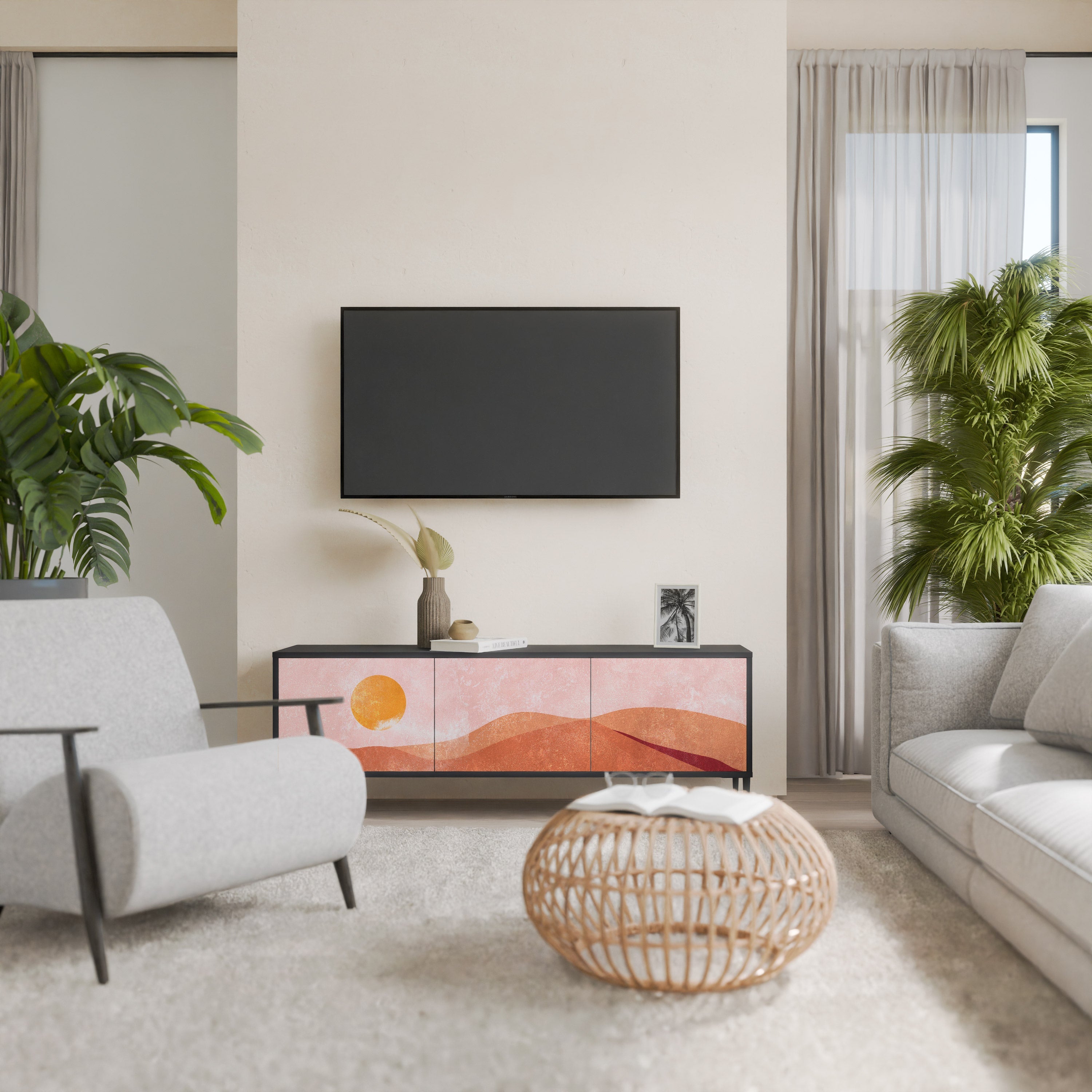 Meuble TV 3 portes LUMINOUS SUNLIGHT finition noire