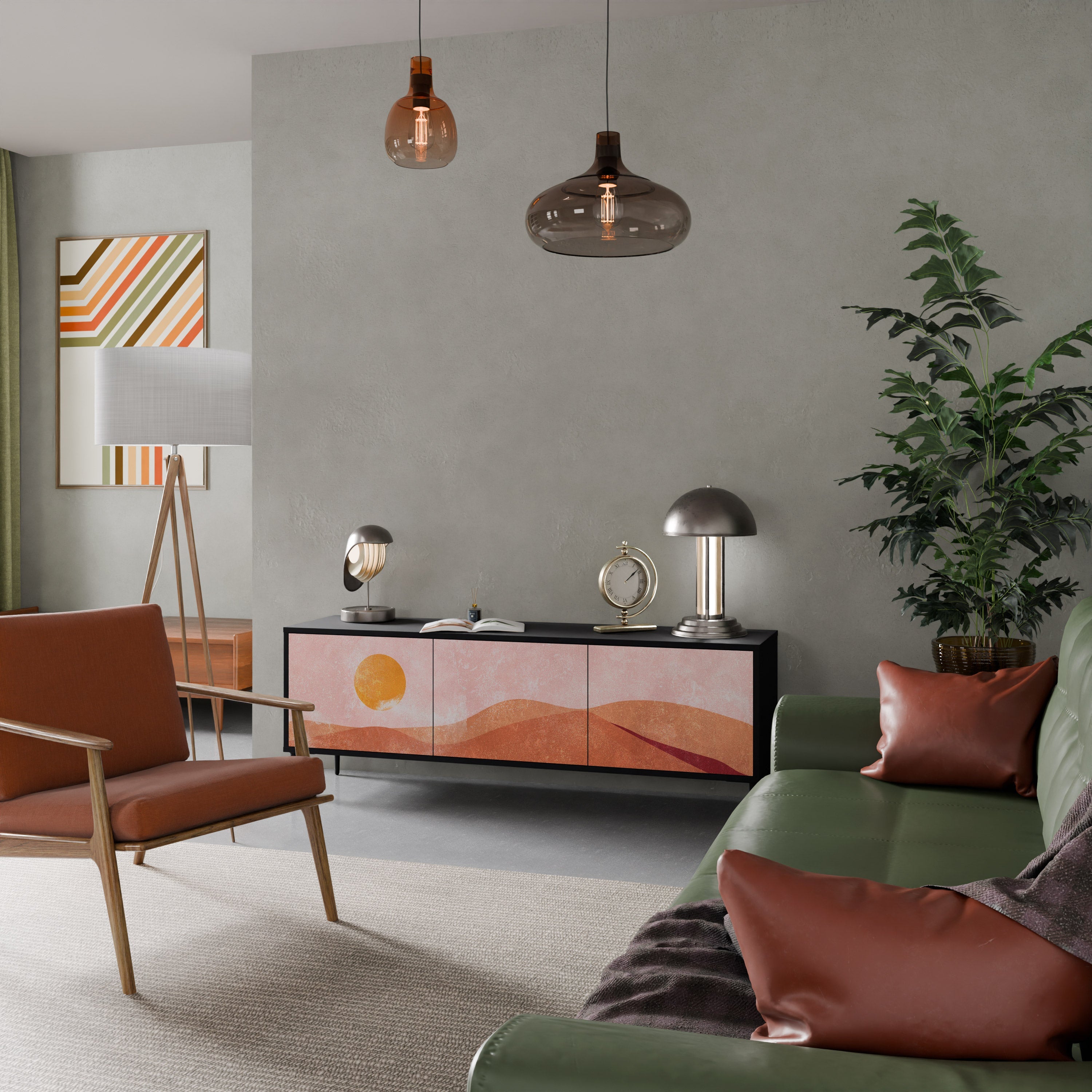 Meuble TV 3 portes LUMINOUS SUNLIGHT finition noire