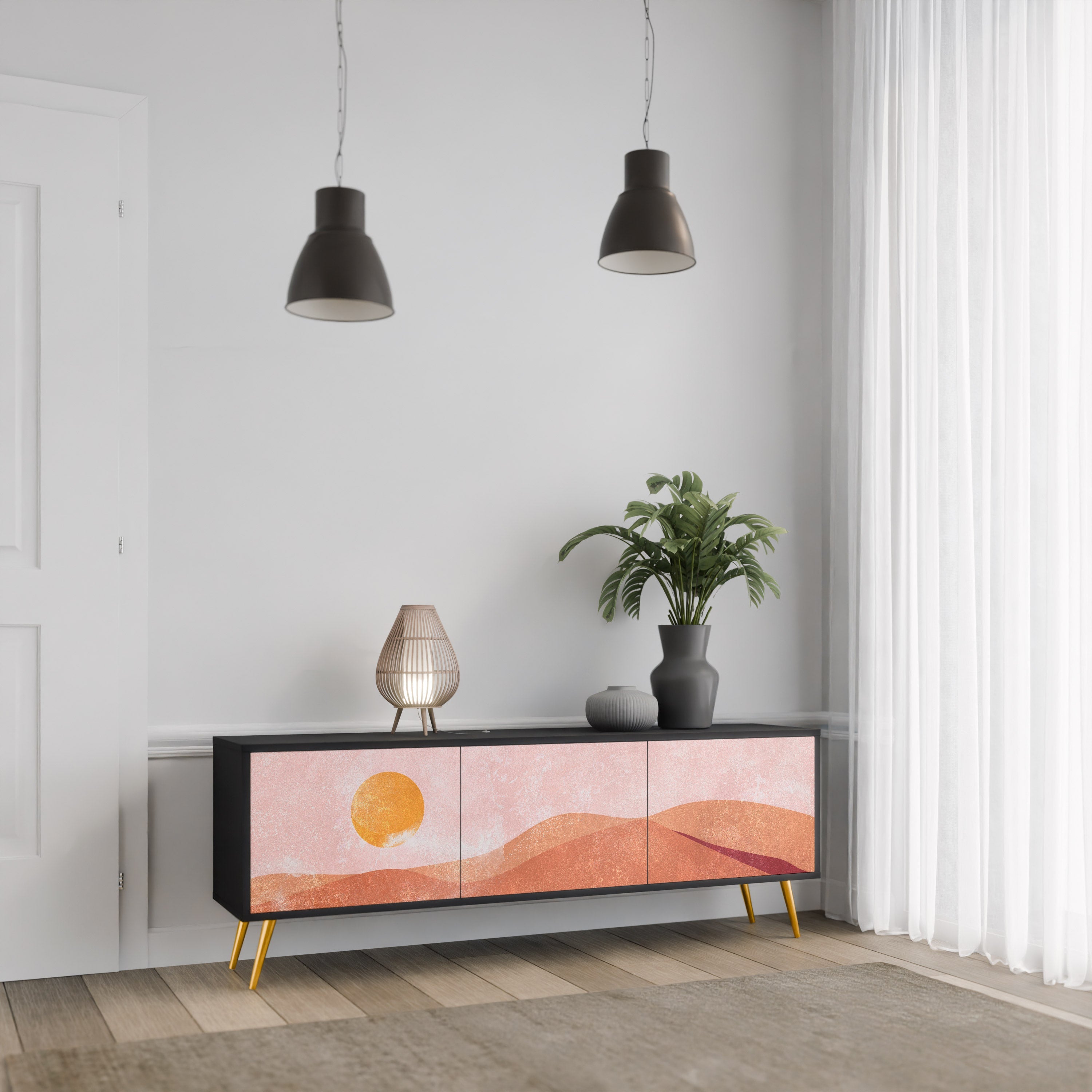 Meuble TV 3 portes LUMINOUS SUNLIGHT finition noire