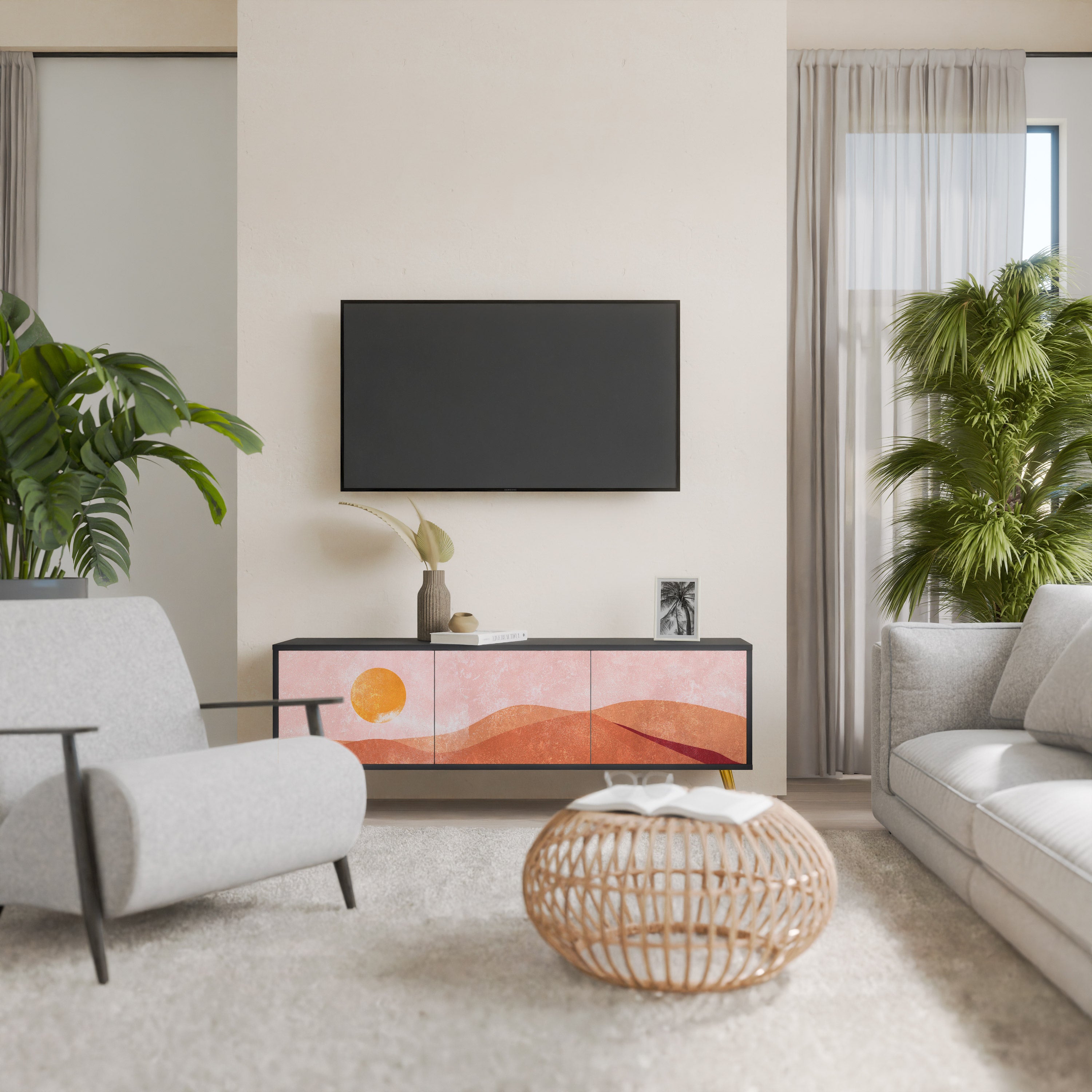 Meuble TV 3 portes LUMINOUS SUNLIGHT finition noire