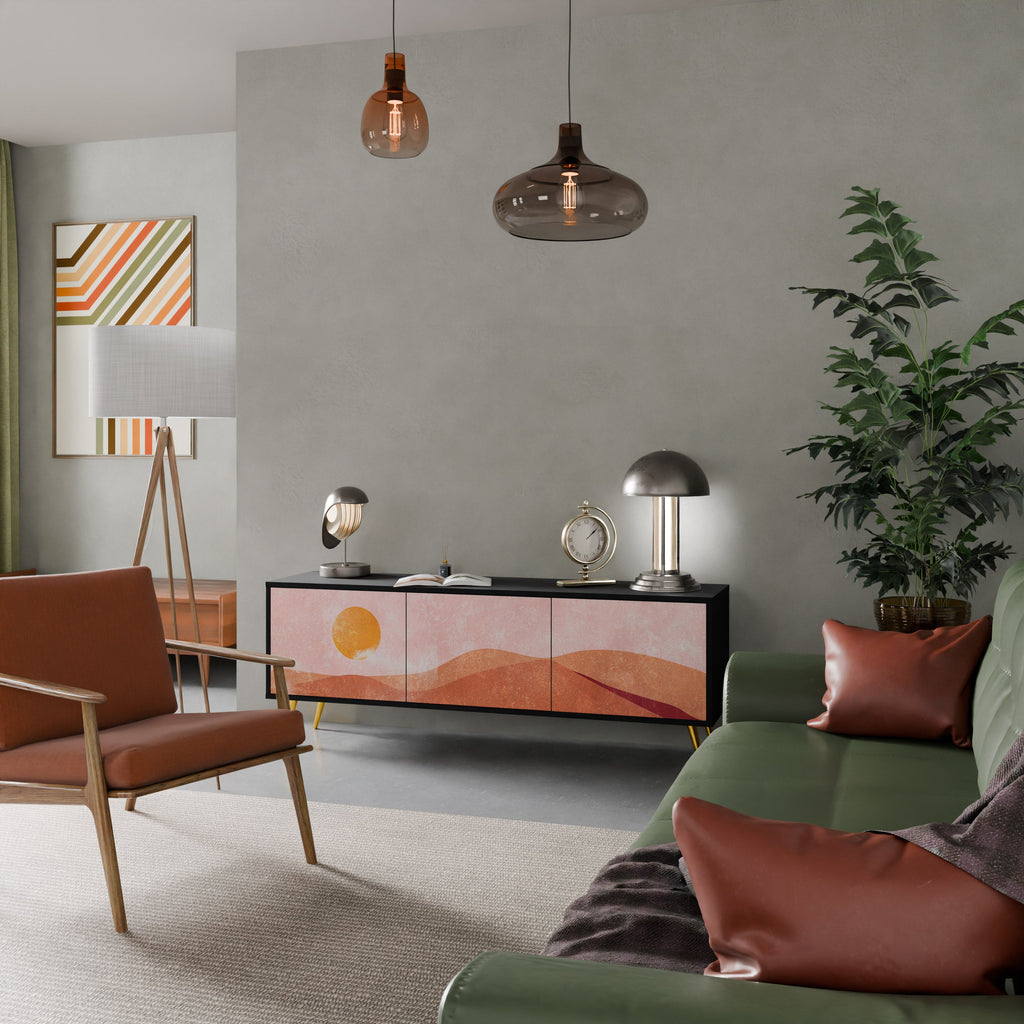 Meuble TV 3 portes LUMINOUS SUNLIGHT finition noire