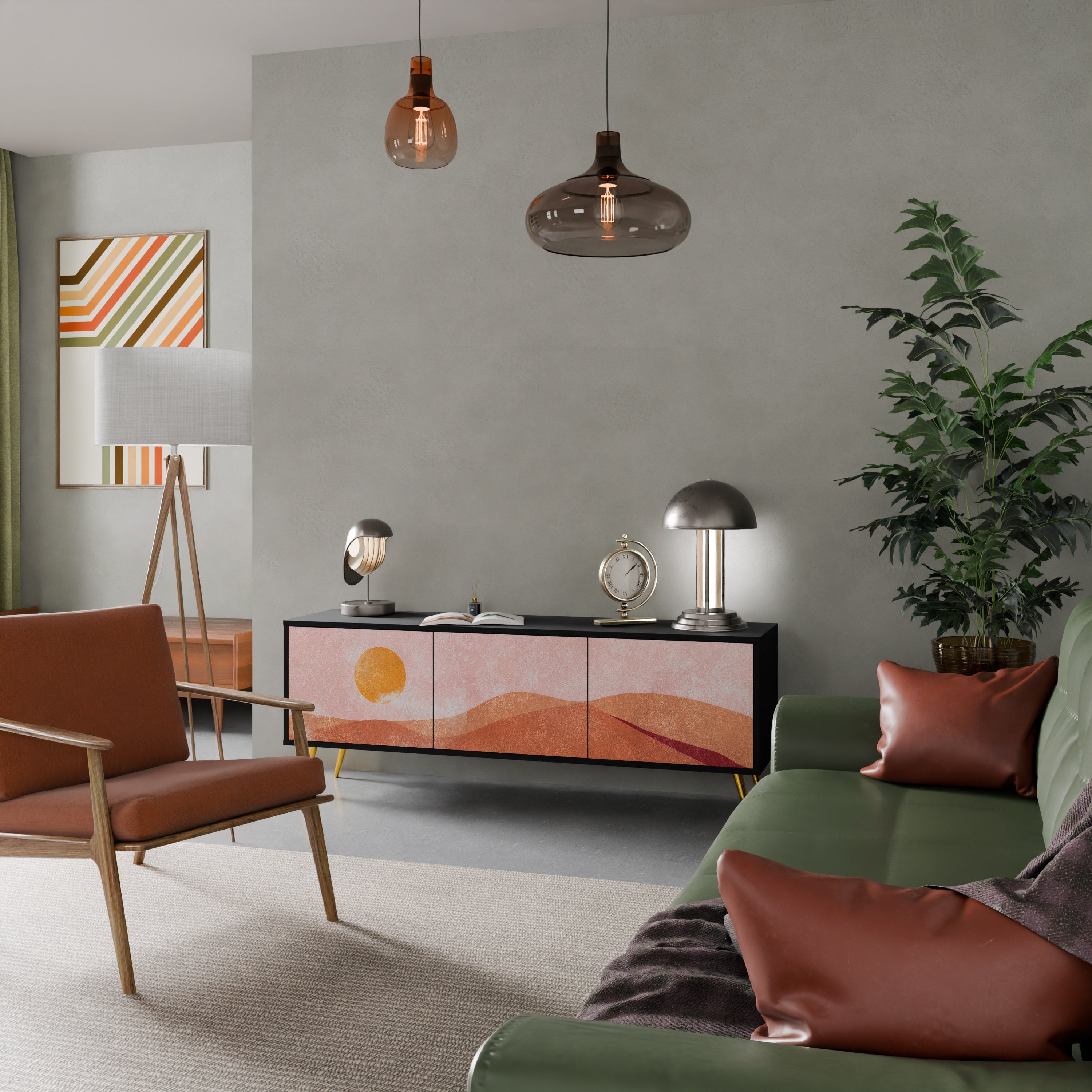 Meuble TV 3 portes LUMINOUS SUNLIGHT finition noire