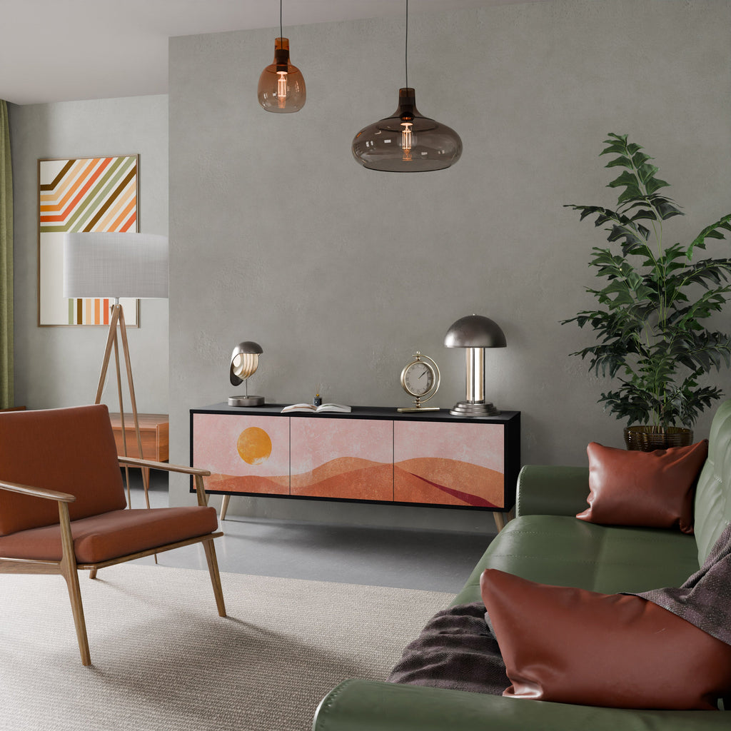 Meuble TV 3 portes LUMINOUS SUNLIGHT finition noire