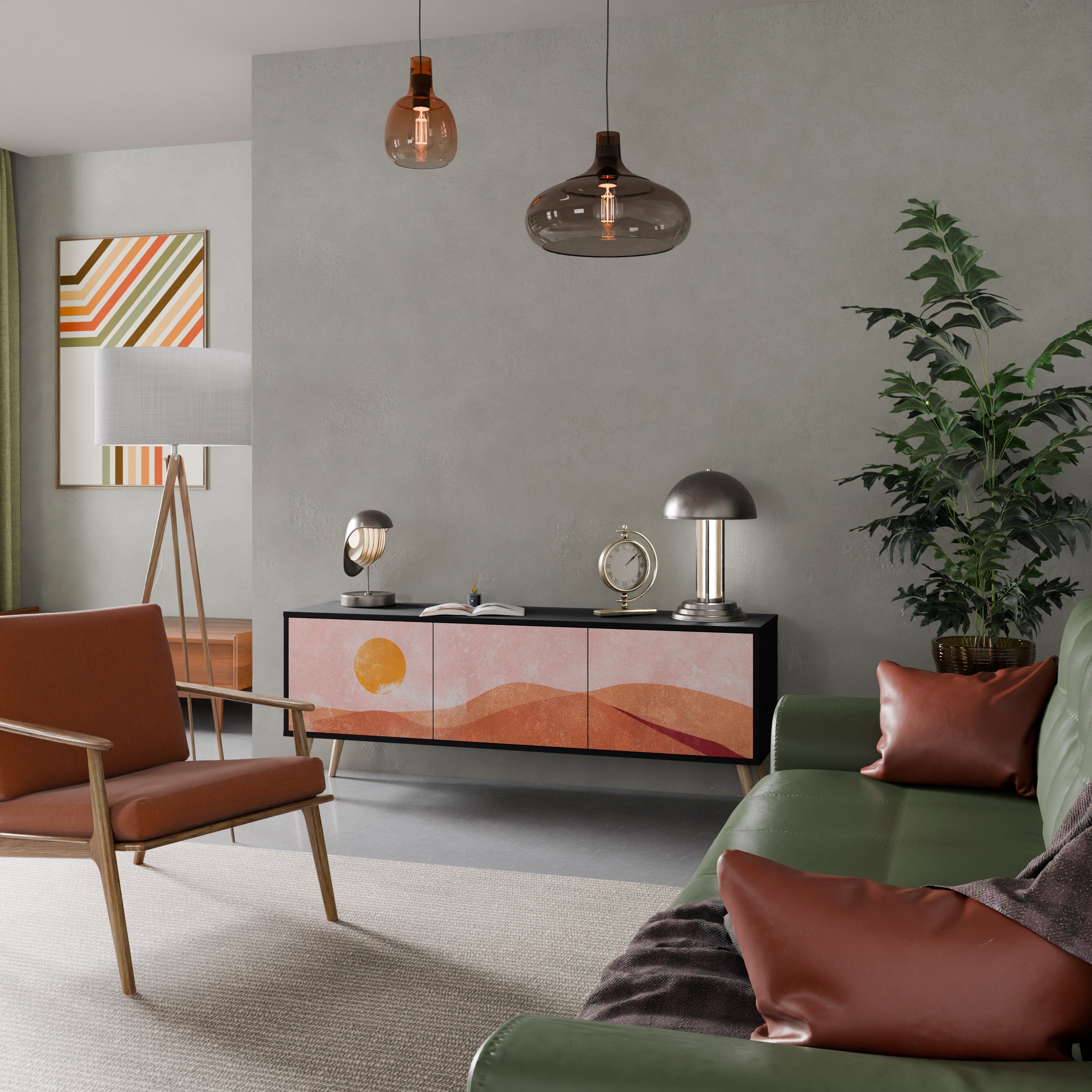 Meuble TV 3 portes LUMINOUS SUNLIGHT finition noire