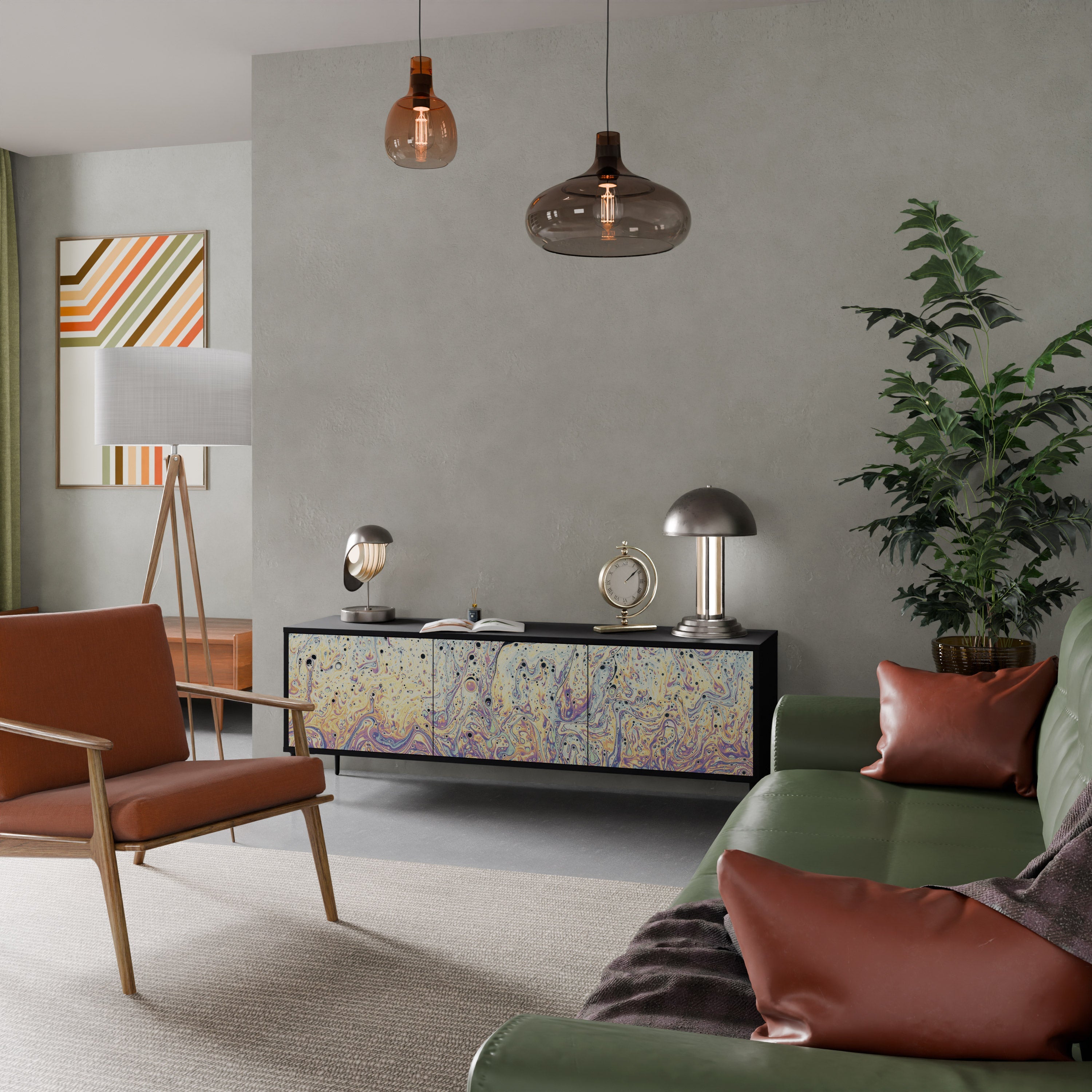 Meuble TV 3 portes MOSAIC OF COLORS finition noire