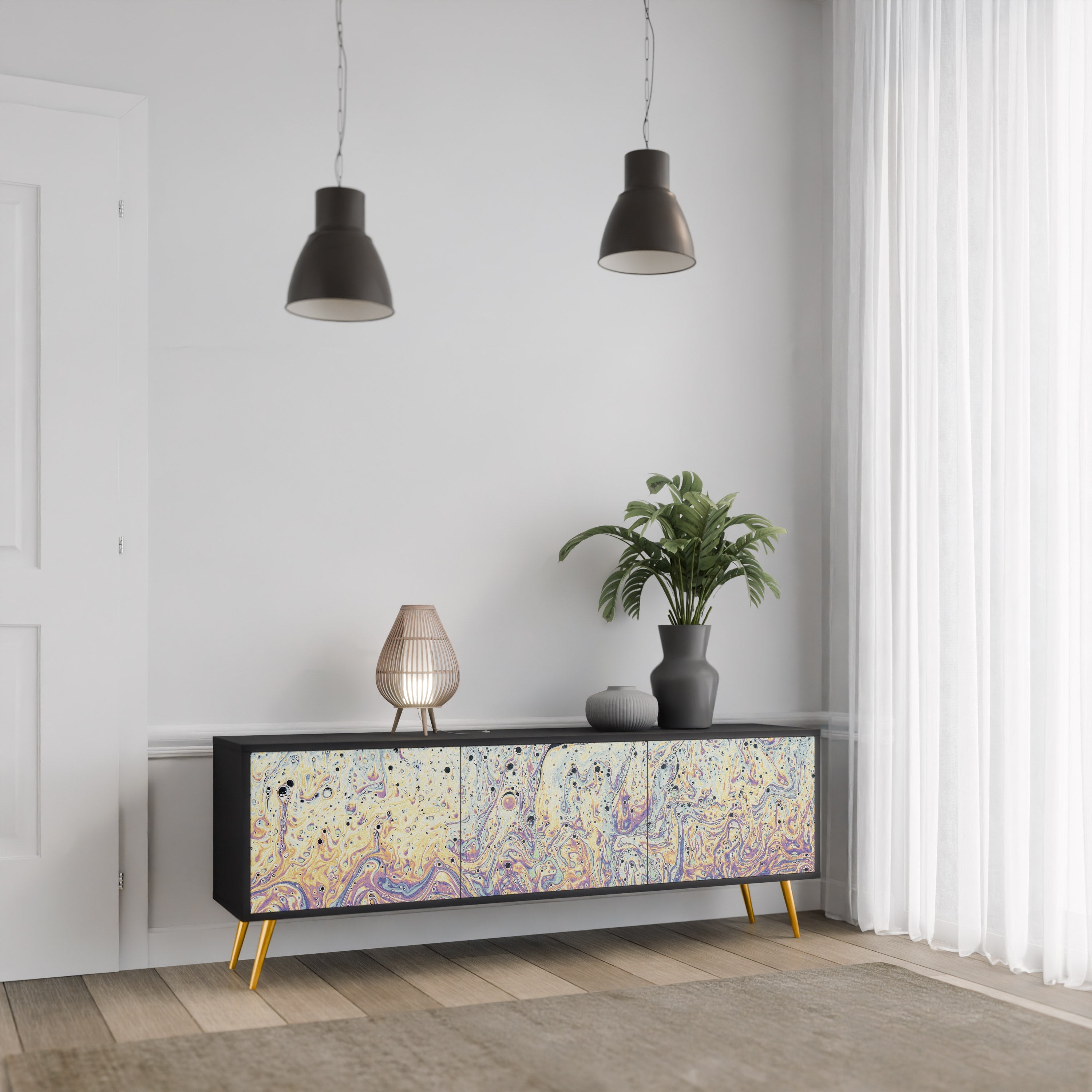 Meuble TV 3 portes MOSAIC OF COLORS finition noire