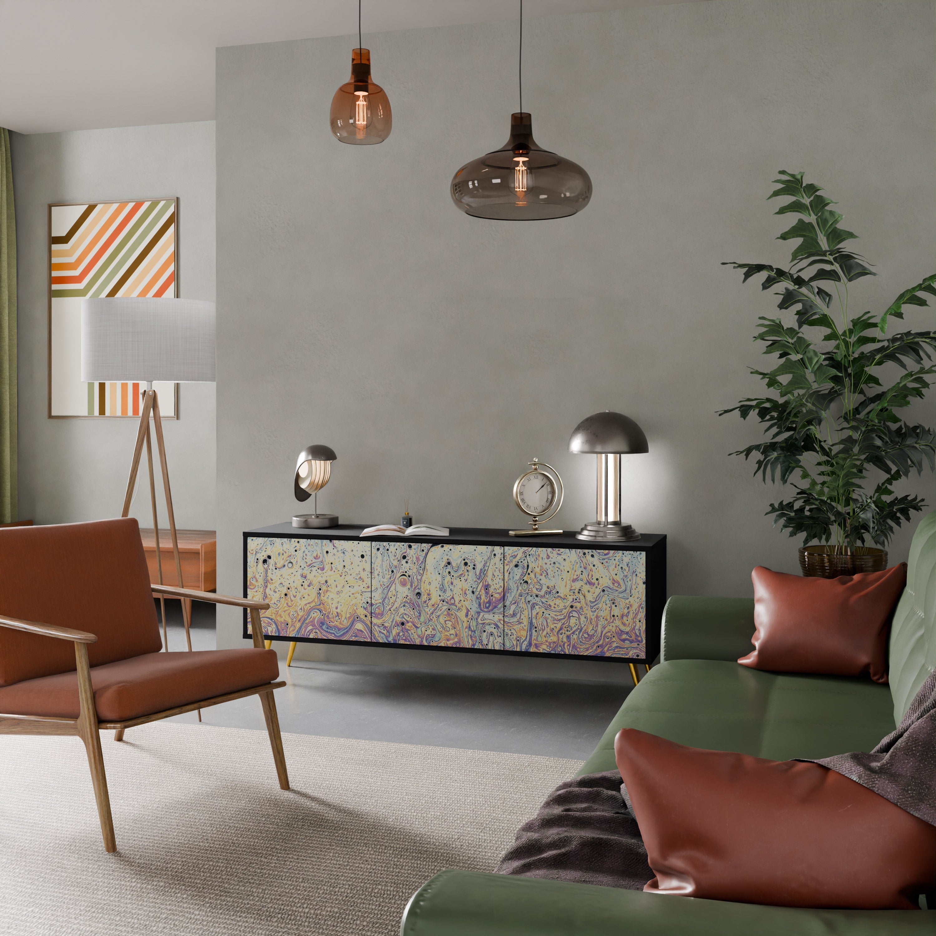 Meuble TV 3 portes MOSAIC OF COLORS finition noire