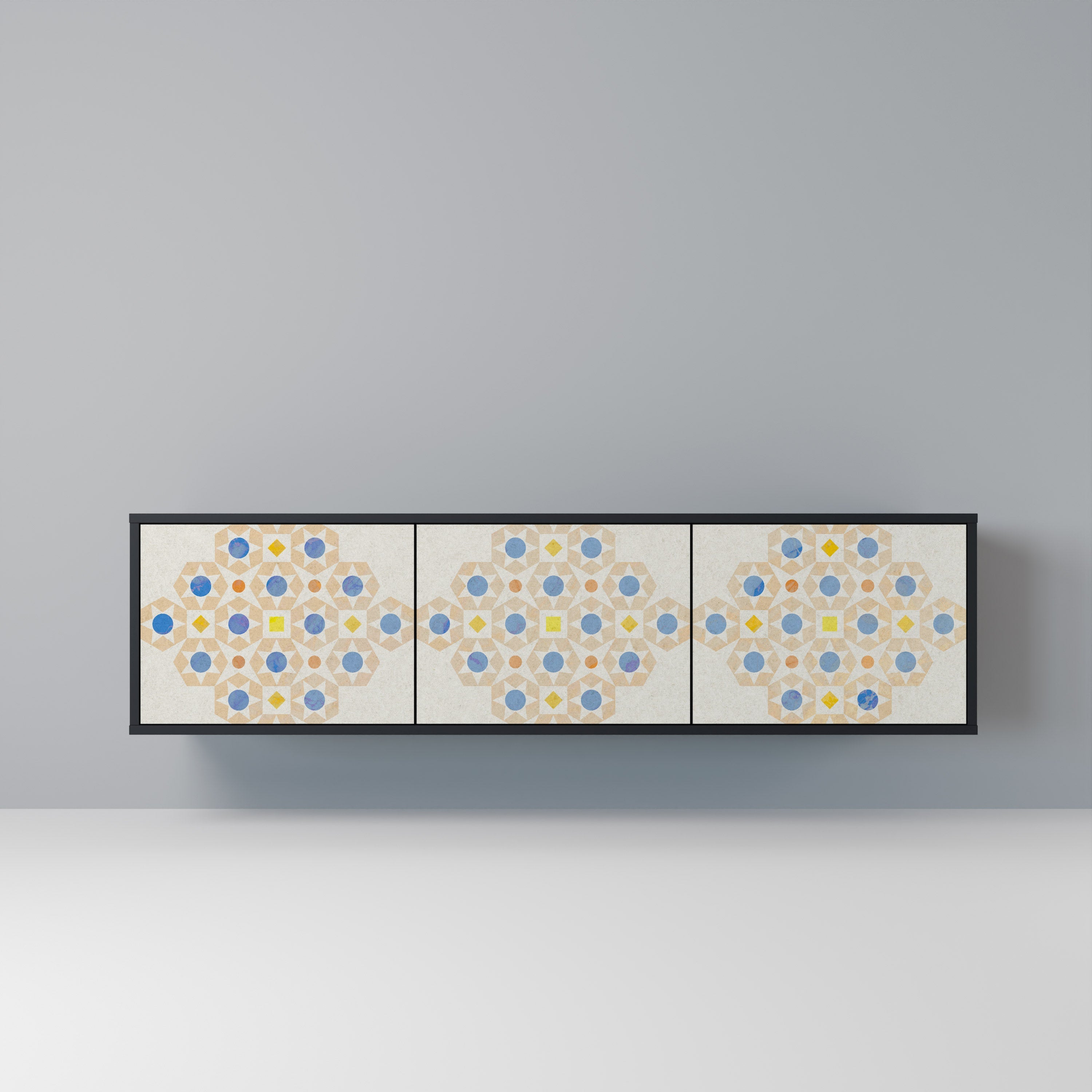 Meuble TV 3 portes PATTERNED PRISM en finition noire