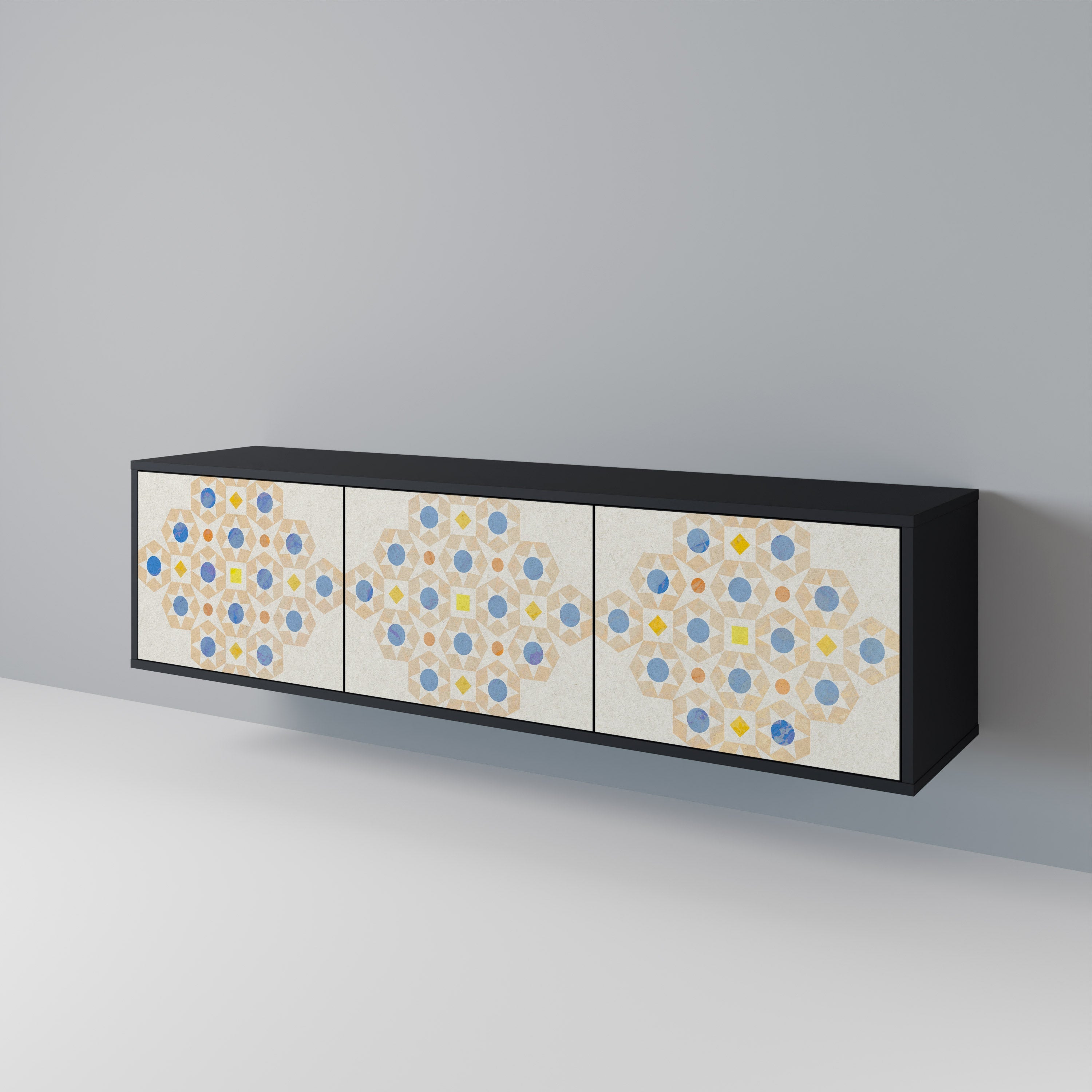 Meuble TV 3 portes PATTERNED PRISM en finition noire