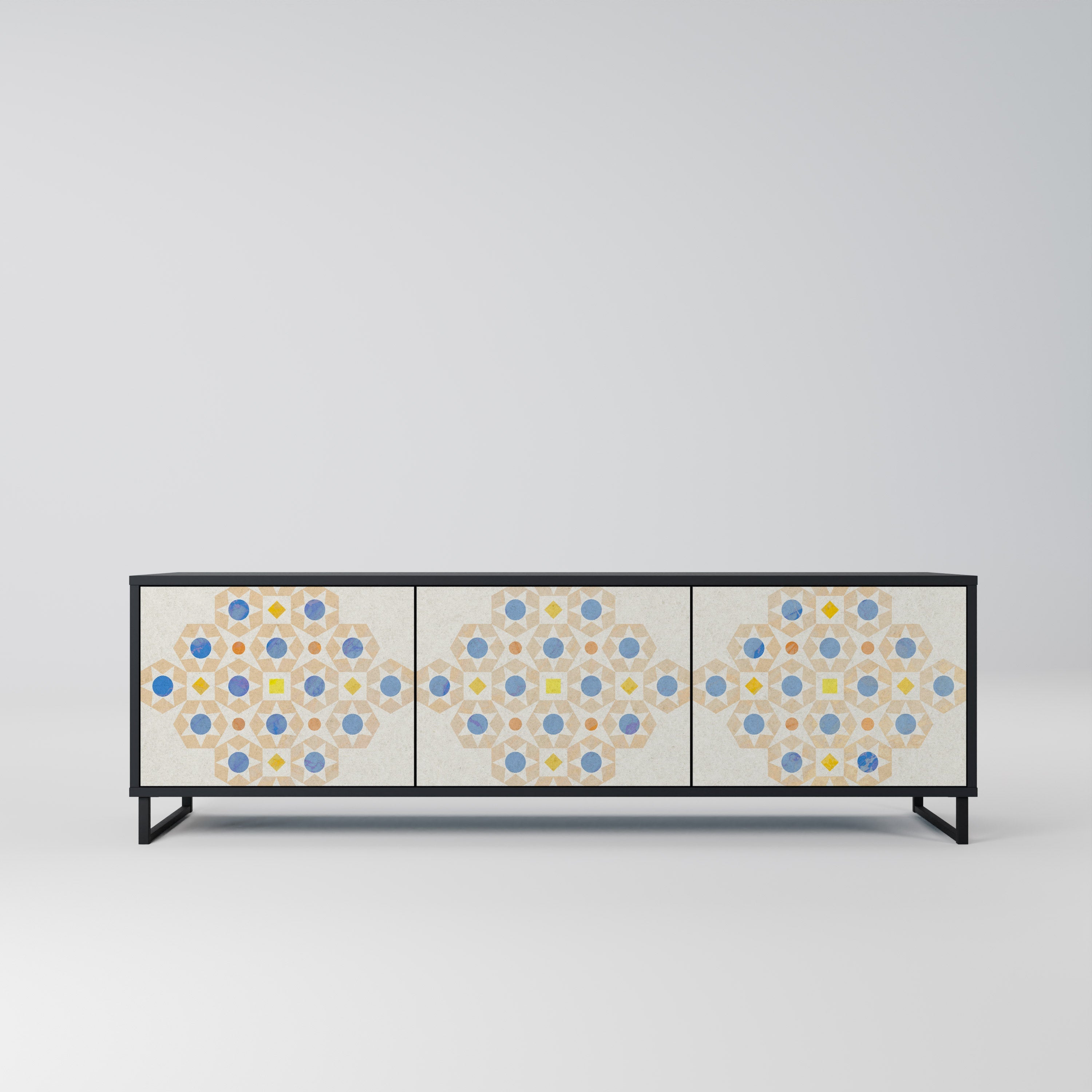 Meuble TV 3 portes PATTERNED PRISM en finition noire