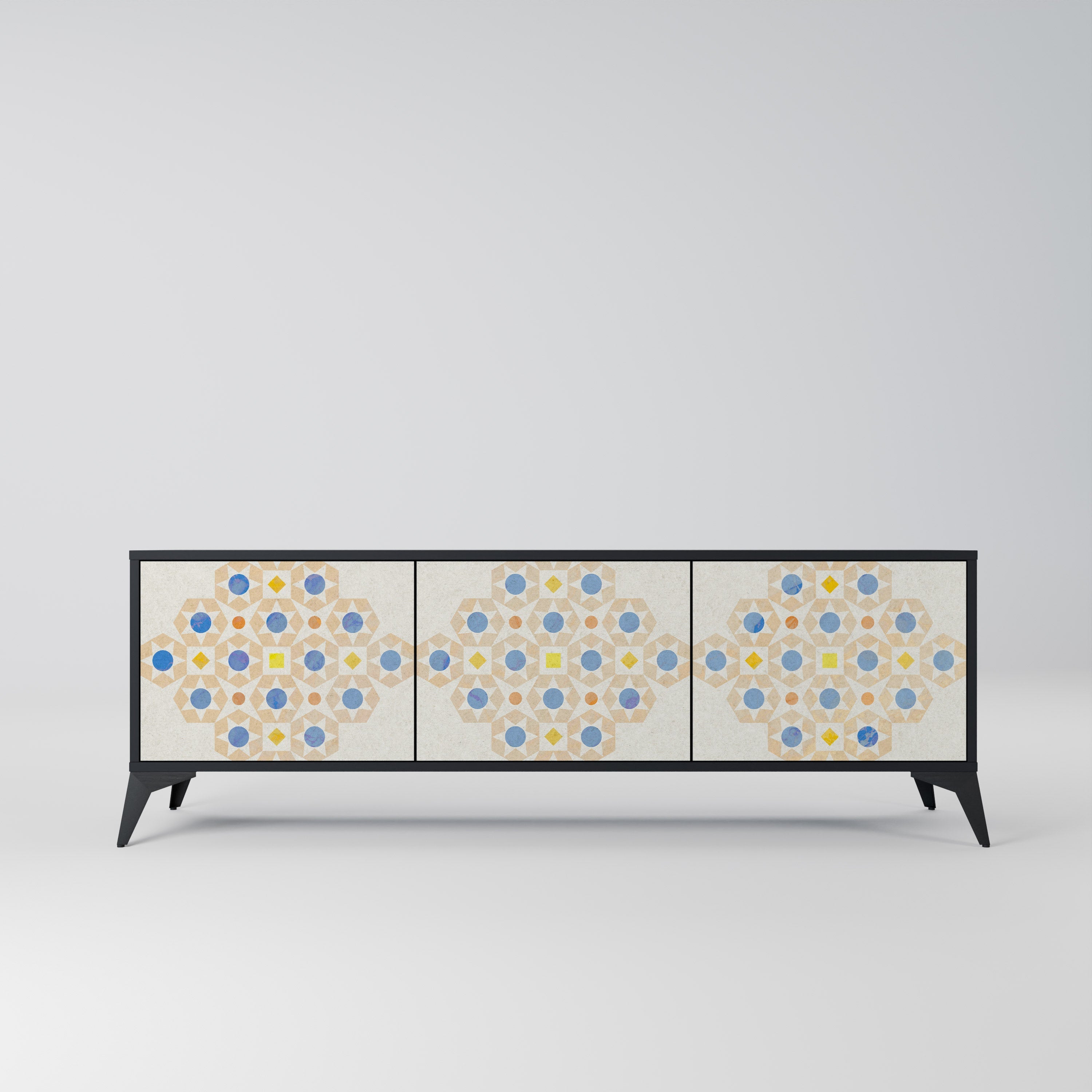 Meuble TV 3 portes PATTERNED PRISM en finition noire