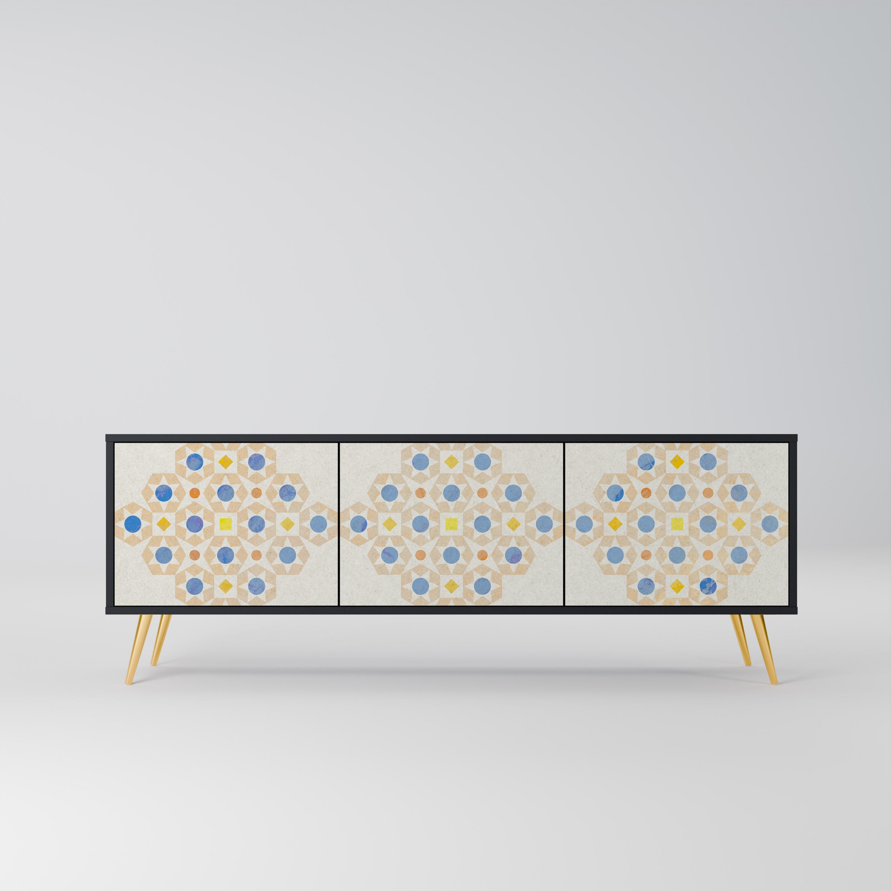 Meuble TV 3 portes PATTERNED PRISM en finition noire