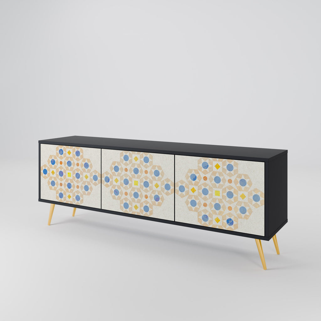 Meuble TV 3 portes PATTERNED PRISM en finition noire