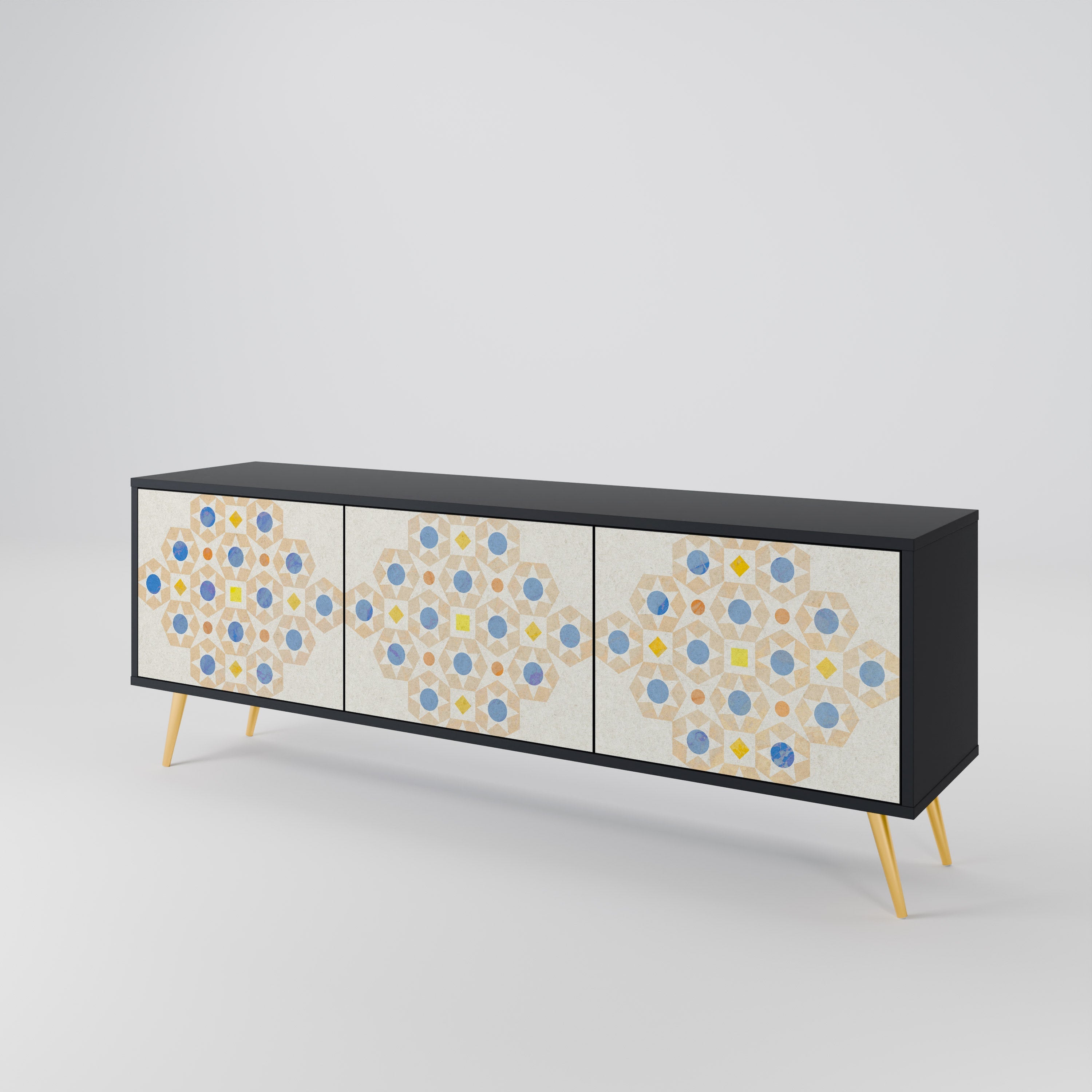 Meuble TV 3 portes PATTERNED PRISM en finition noire