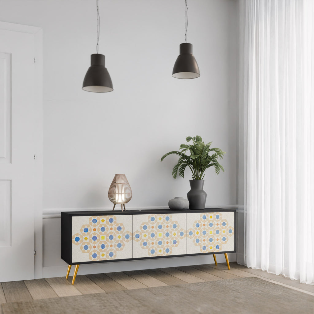 Meuble TV 3 portes PATTERNED PRISM en finition noire