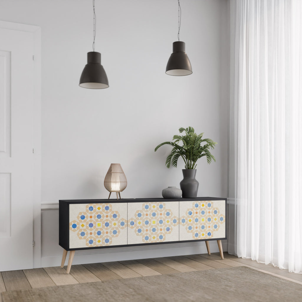 Meuble TV 3 portes PATTERNED PRISM en finition noire