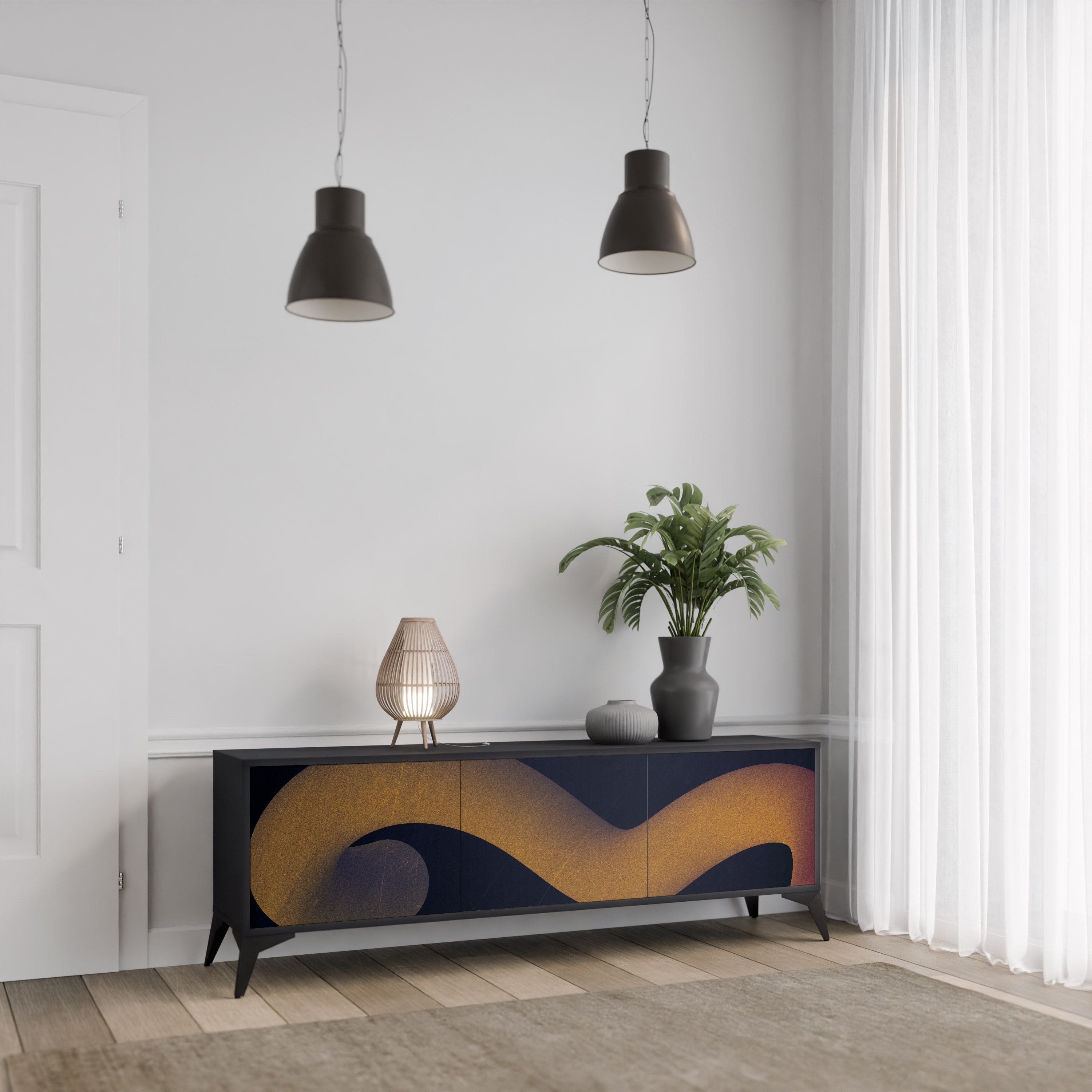 Meuble TV 3 portes HOLLOW TIME finition noire