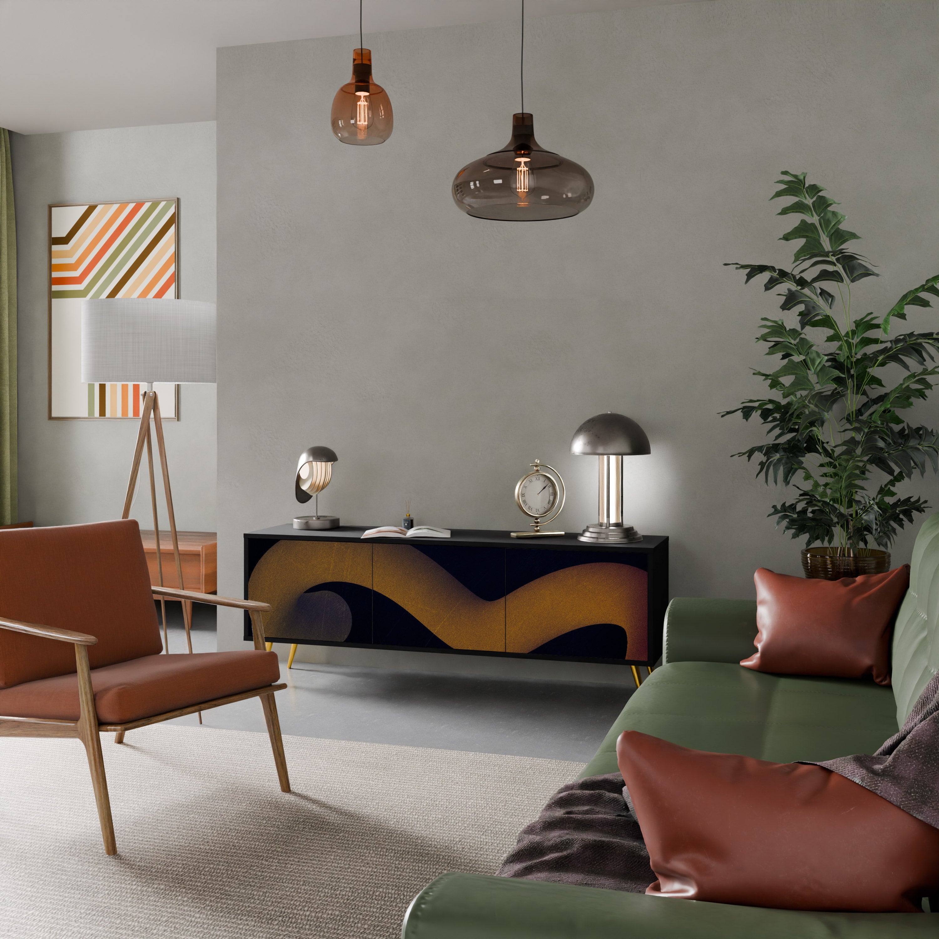 Meuble TV 3 portes HOLLOW TIME finition noire