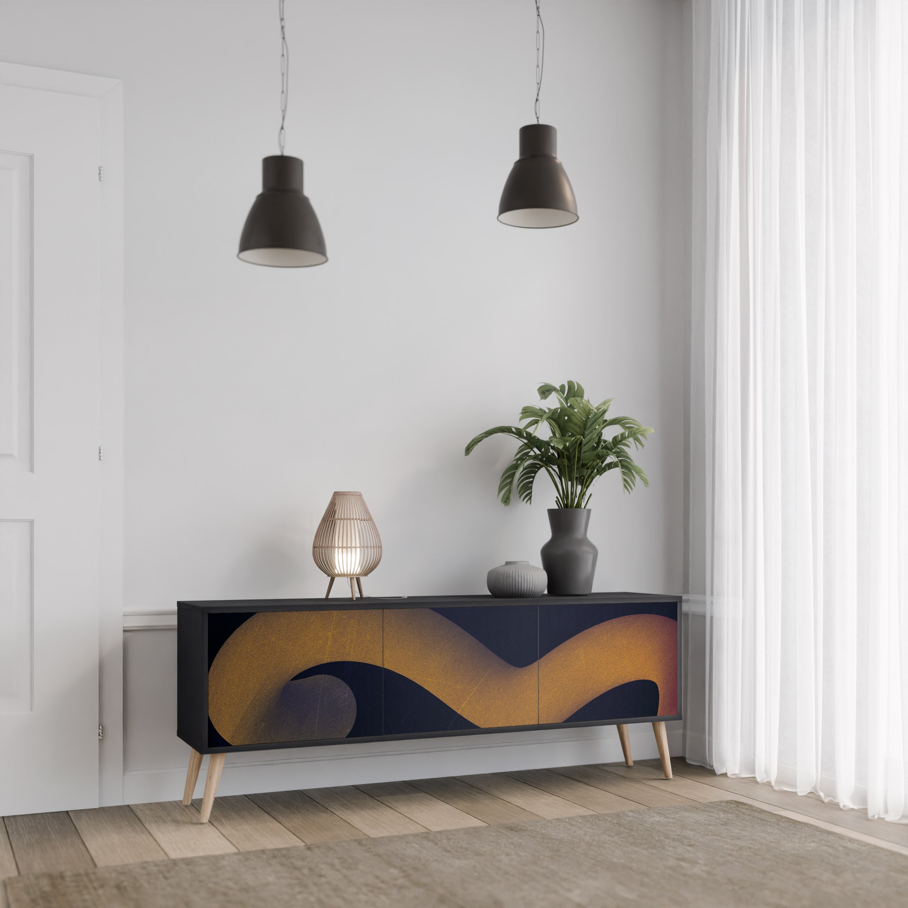 Meuble TV 3 portes HOLLOW TIME finition noire