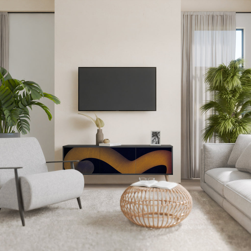 Meuble TV 3 portes HOLLOW TIME finition noire