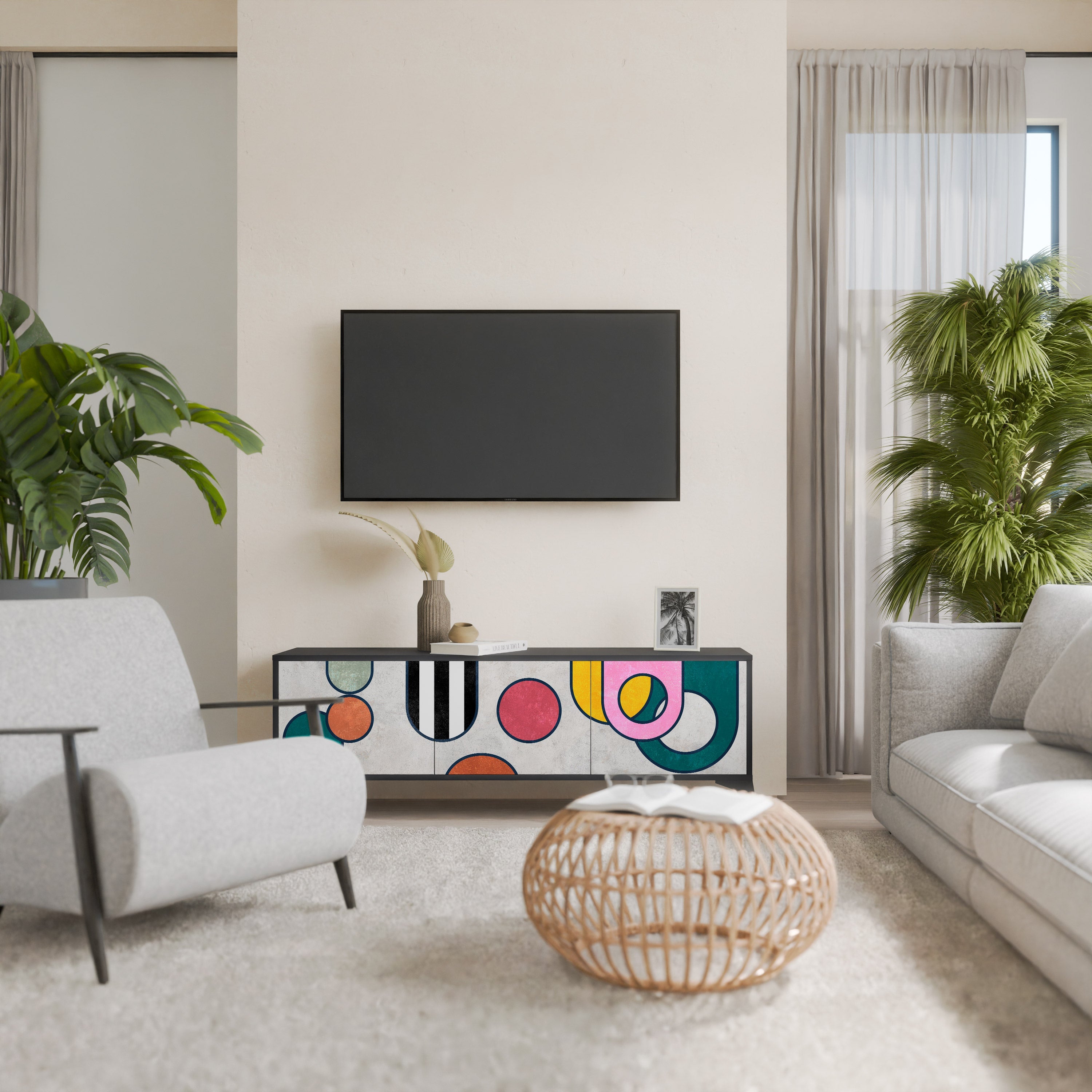 Meuble TV 3 portes COOL STORY finition noire