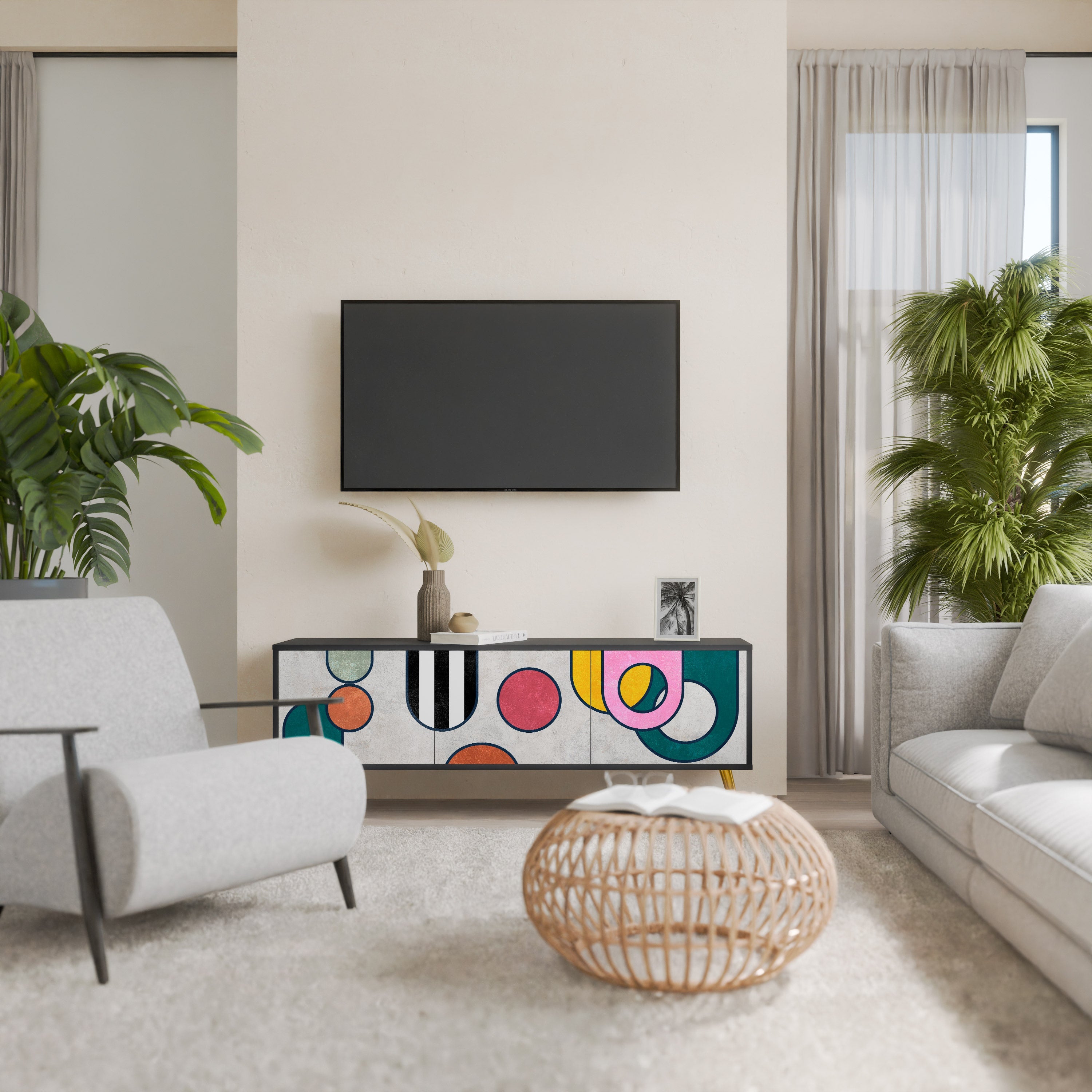 Meuble TV 3 portes COOL STORY finition noire