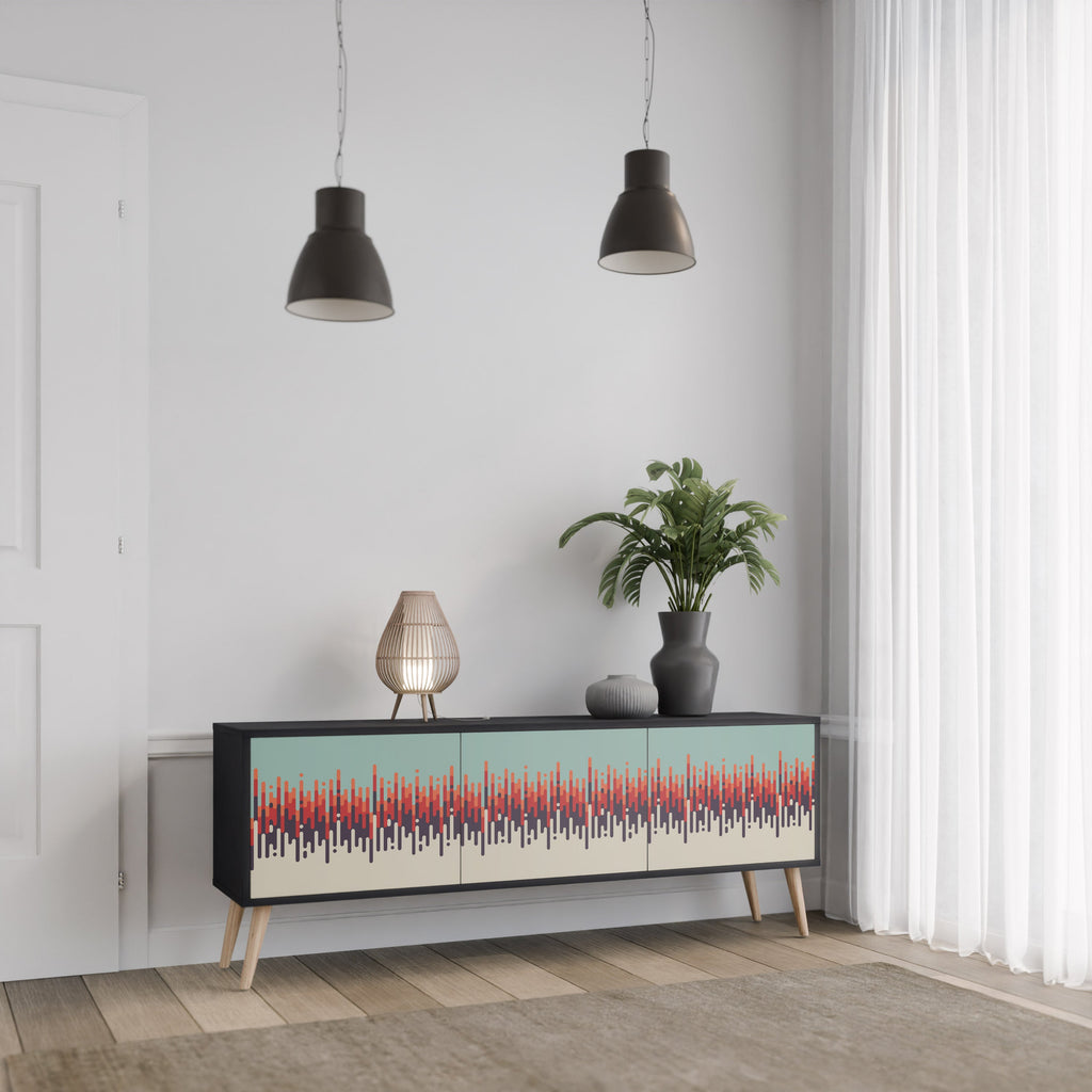 Meuble TV 3 portes CHROMA CONTOURS finition noire