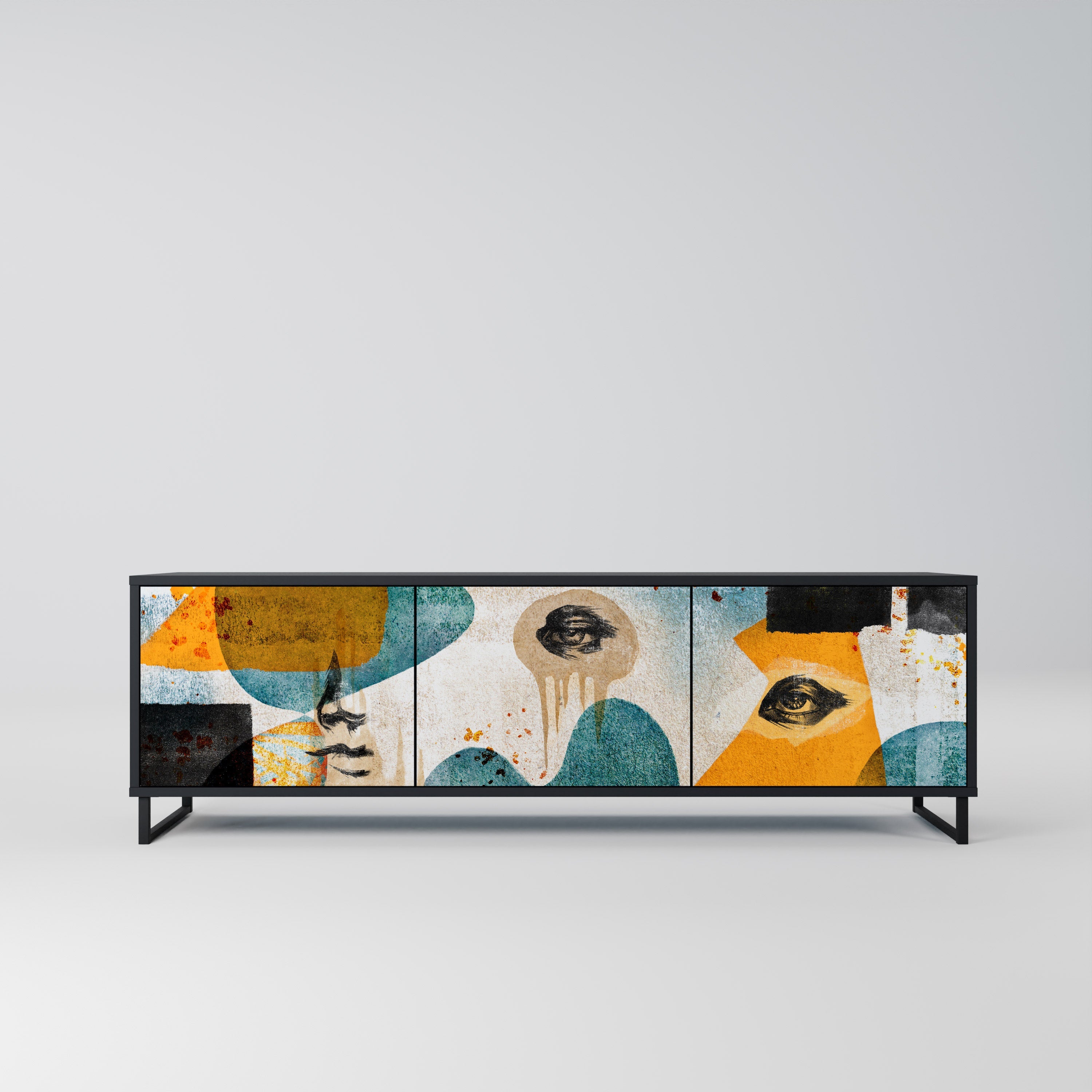 Meuble TV 3 portes ABSTRACT FACES, finition noire