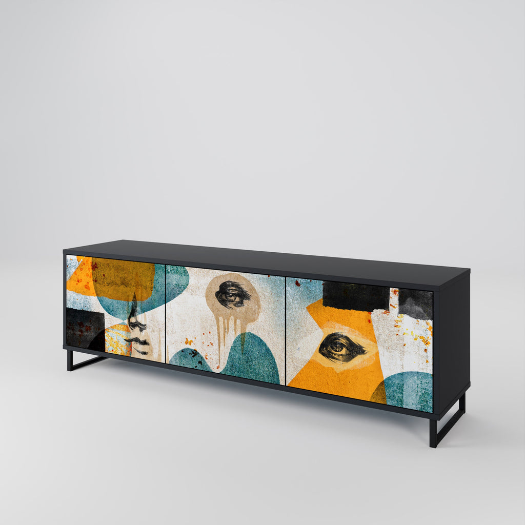 Meuble TV 3 portes ABSTRACT FACES, finition noire