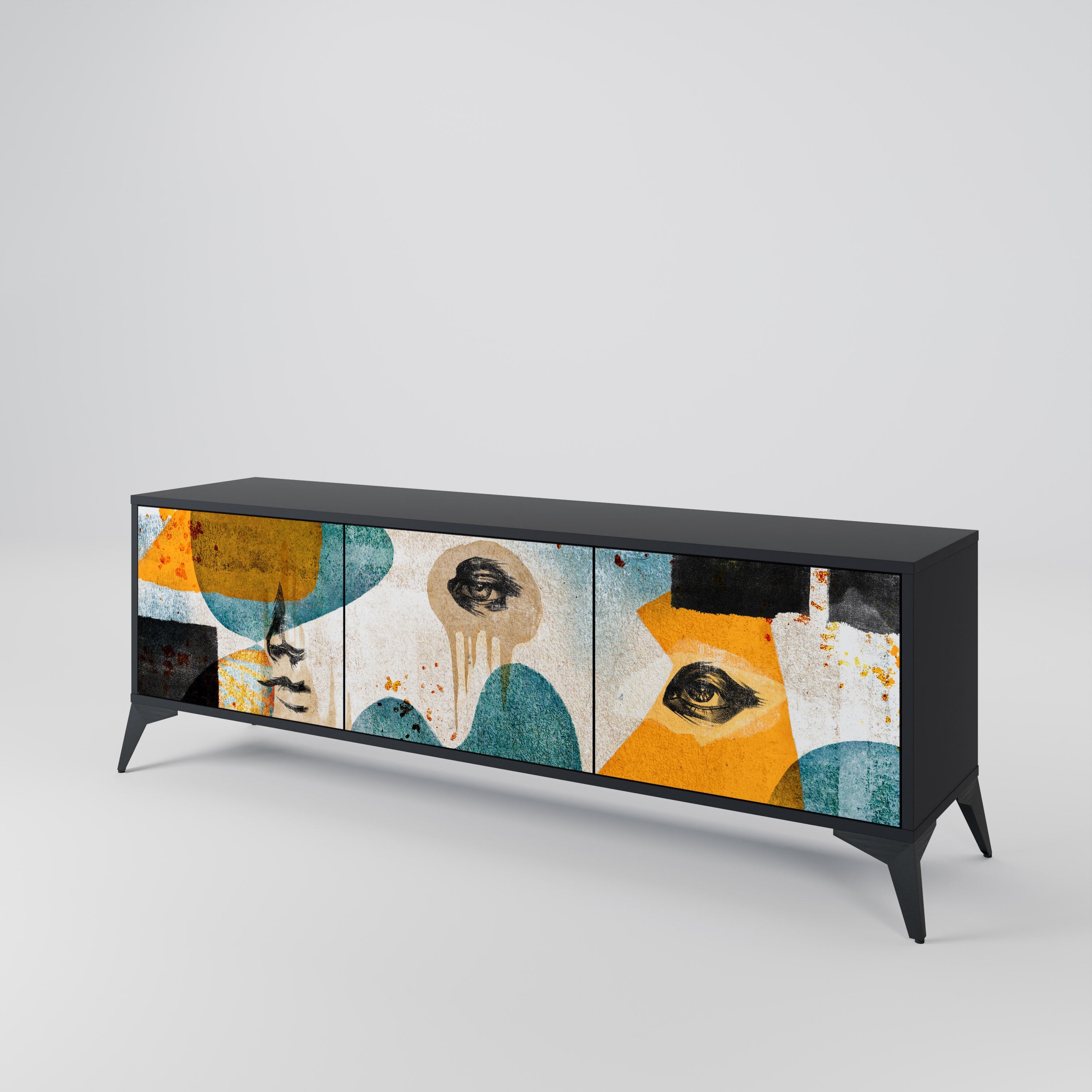 Meuble TV 3 portes ABSTRACT FACES, finition noire