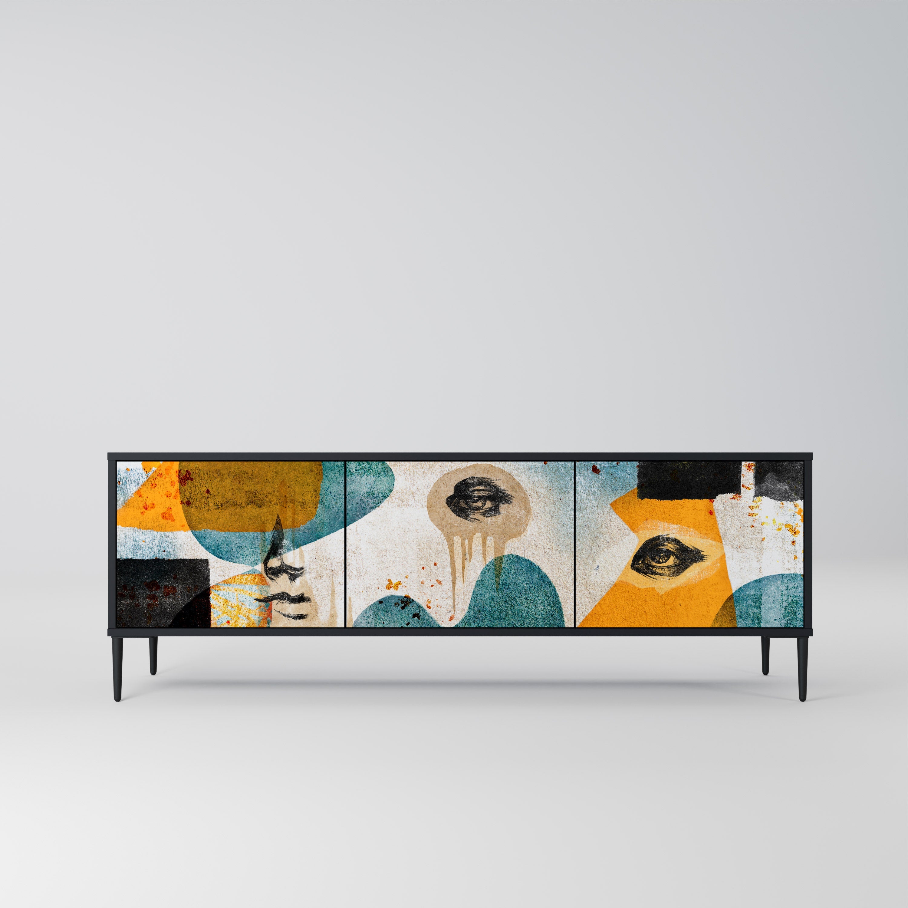 Meuble TV 3 portes ABSTRACT FACES, finition noire