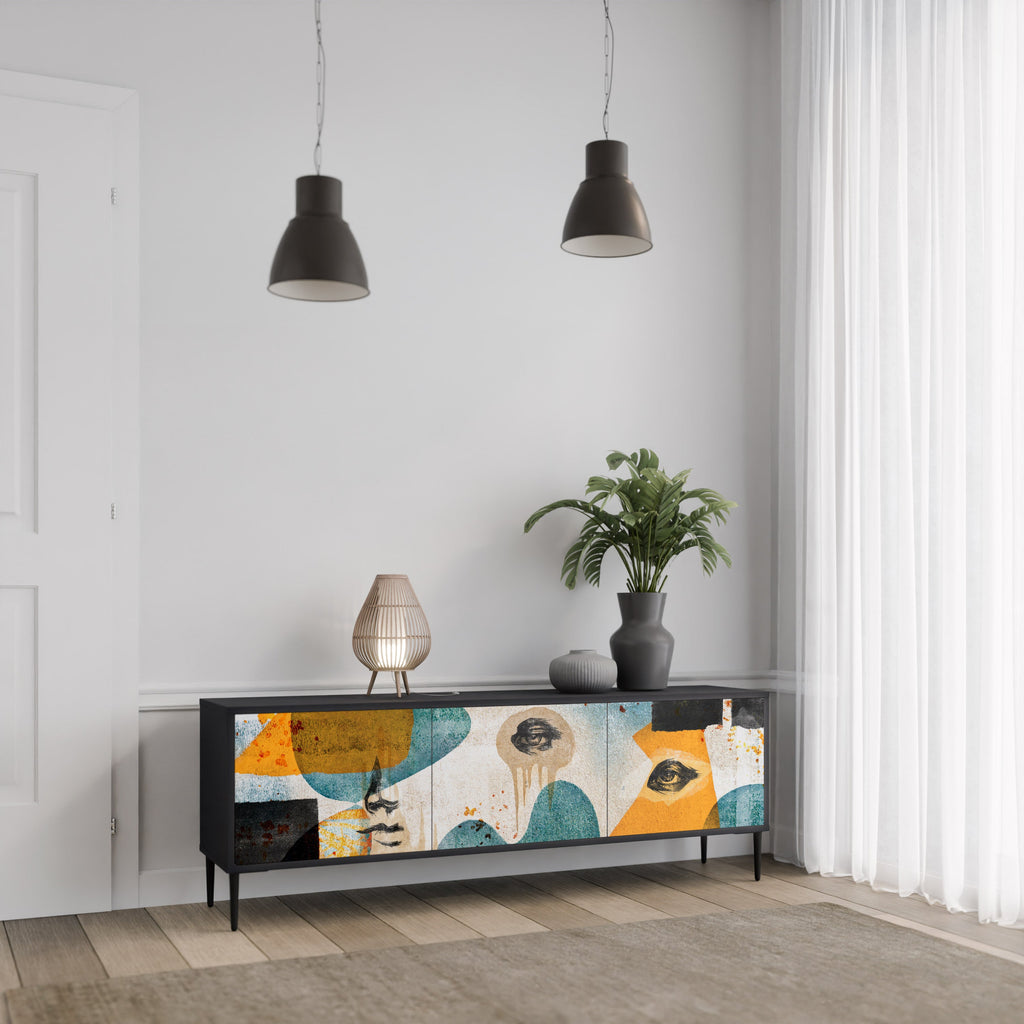 Meuble TV 3 portes ABSTRACT FACES, finition noire