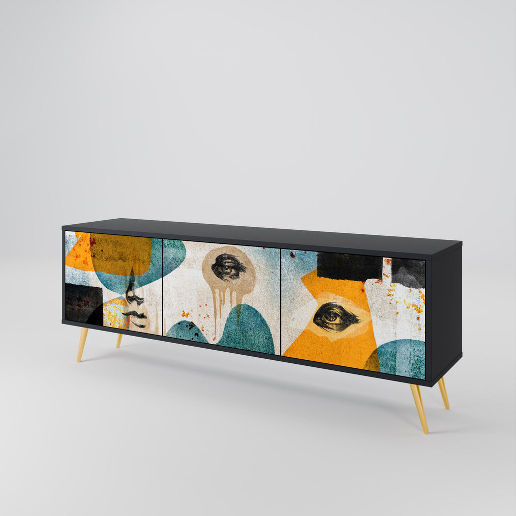 Meuble TV 3 portes ABSTRACT FACES, finition noire