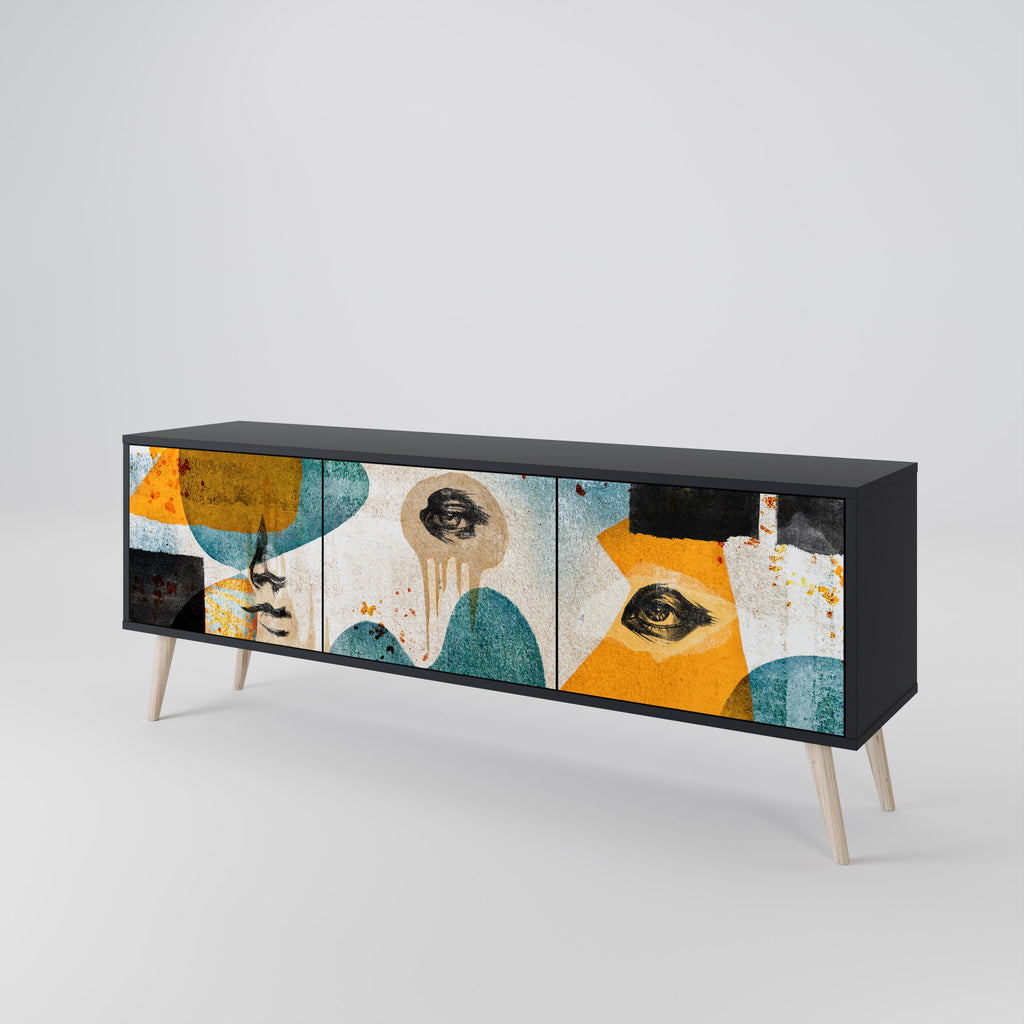 Meuble TV 3 portes ABSTRACT FACES, finition noire