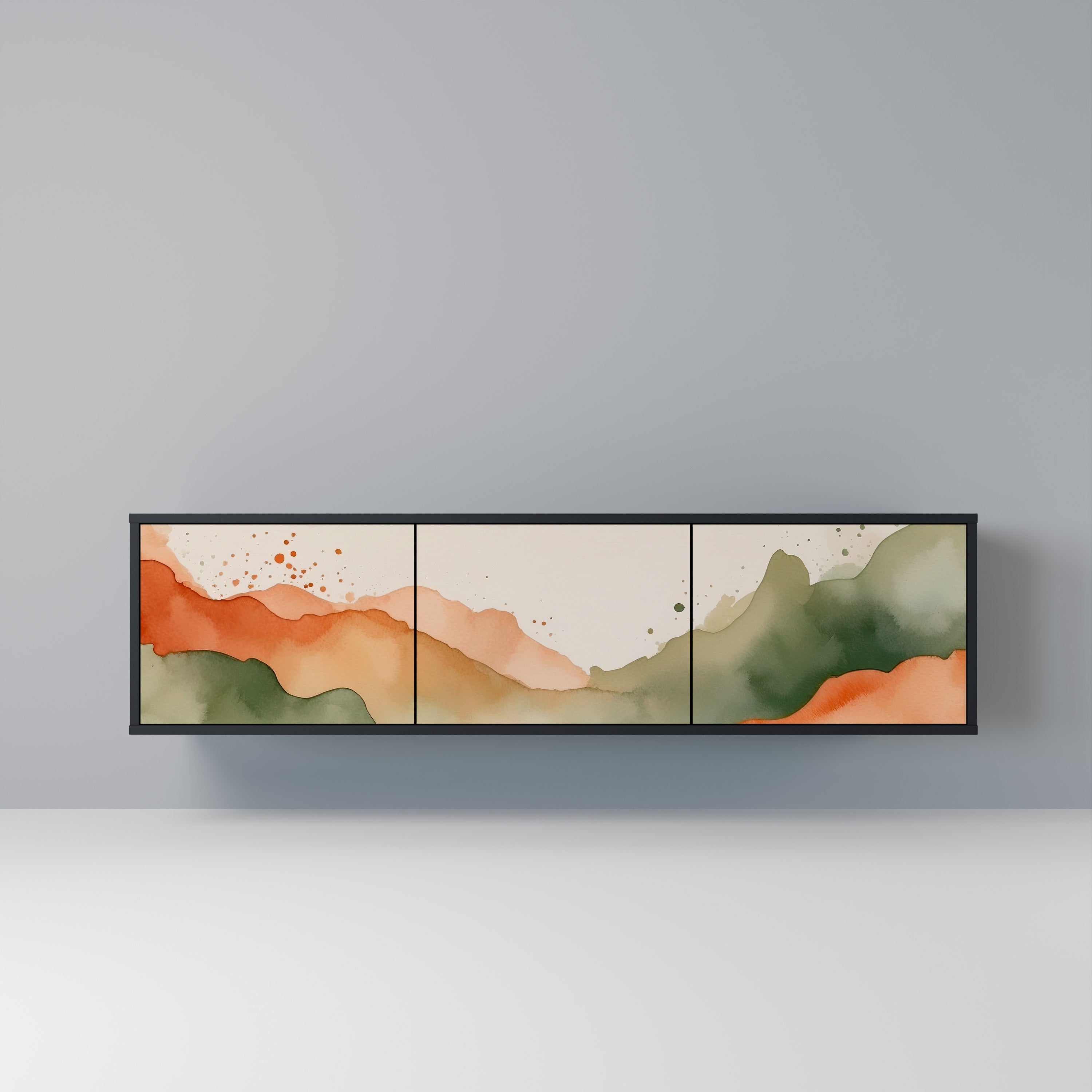 Meuble TV 3 portes WATERCOLOUR PEAKS, finition noire