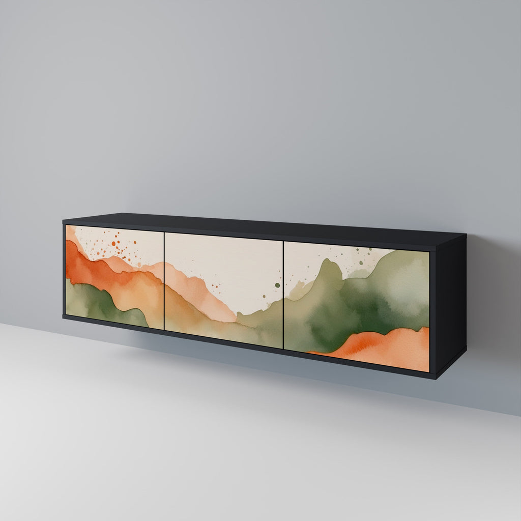 Meuble TV 3 portes WATERCOLOUR PEAKS, finition noire