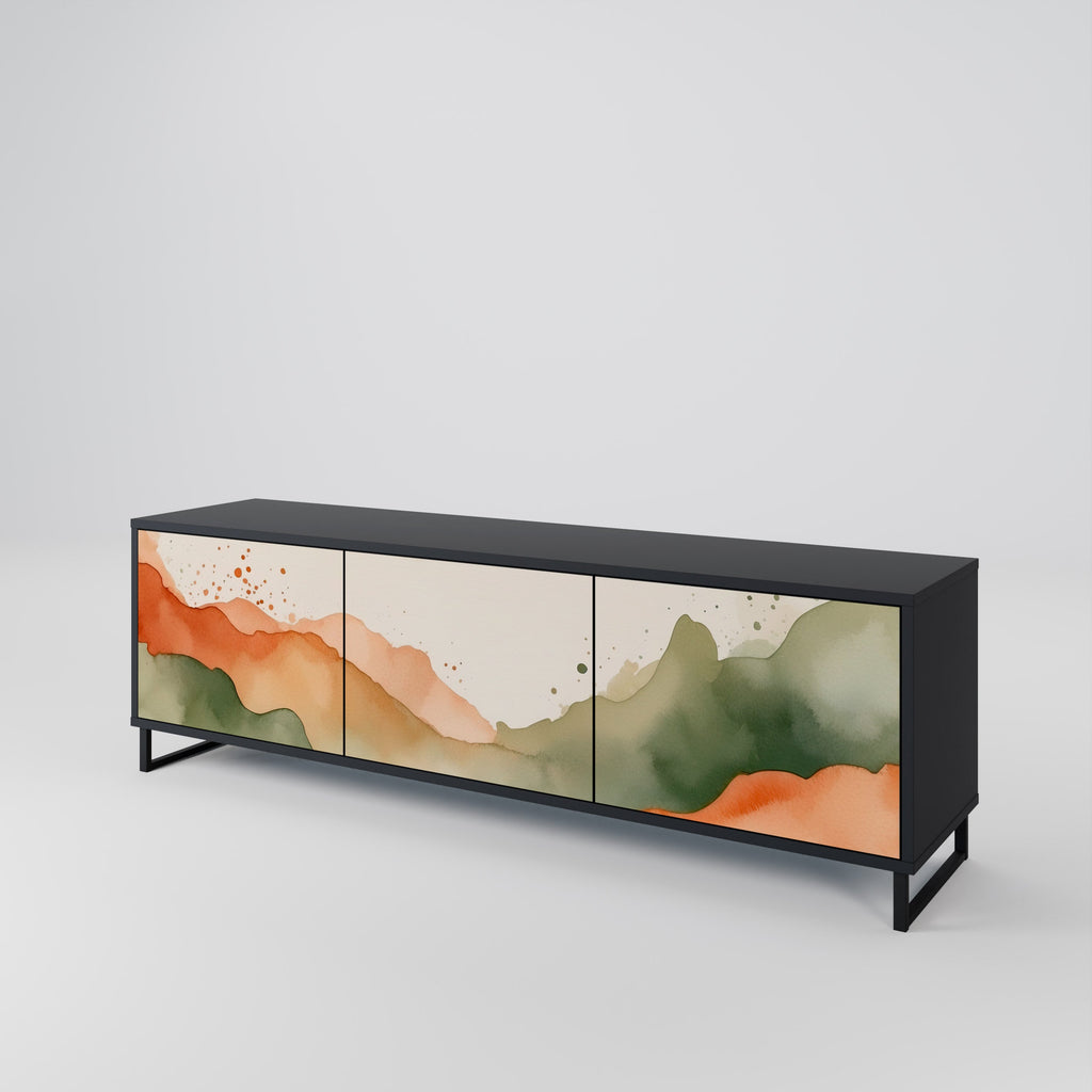 Meuble TV 3 portes WATERCOLOUR PEAKS, finition noire