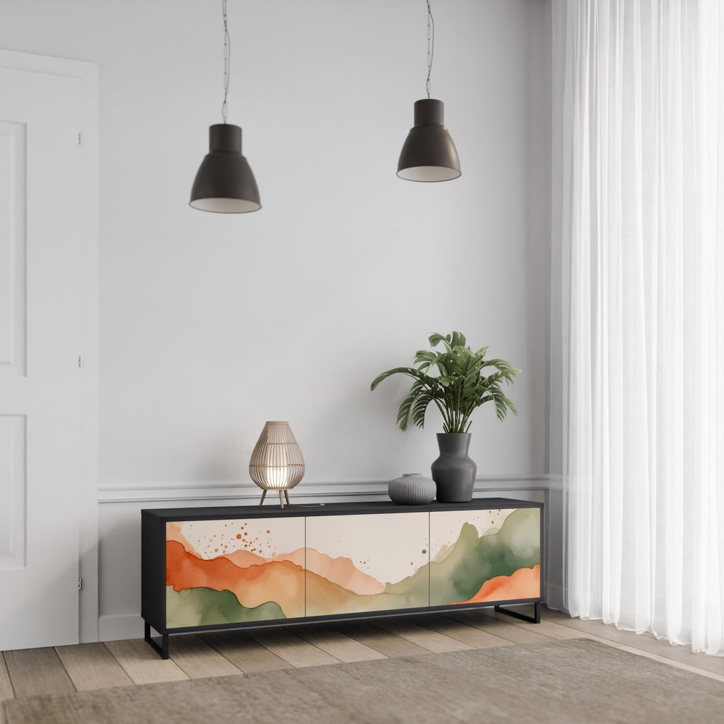 Meuble TV 3 portes WATERCOLOUR PEAKS, finition noire