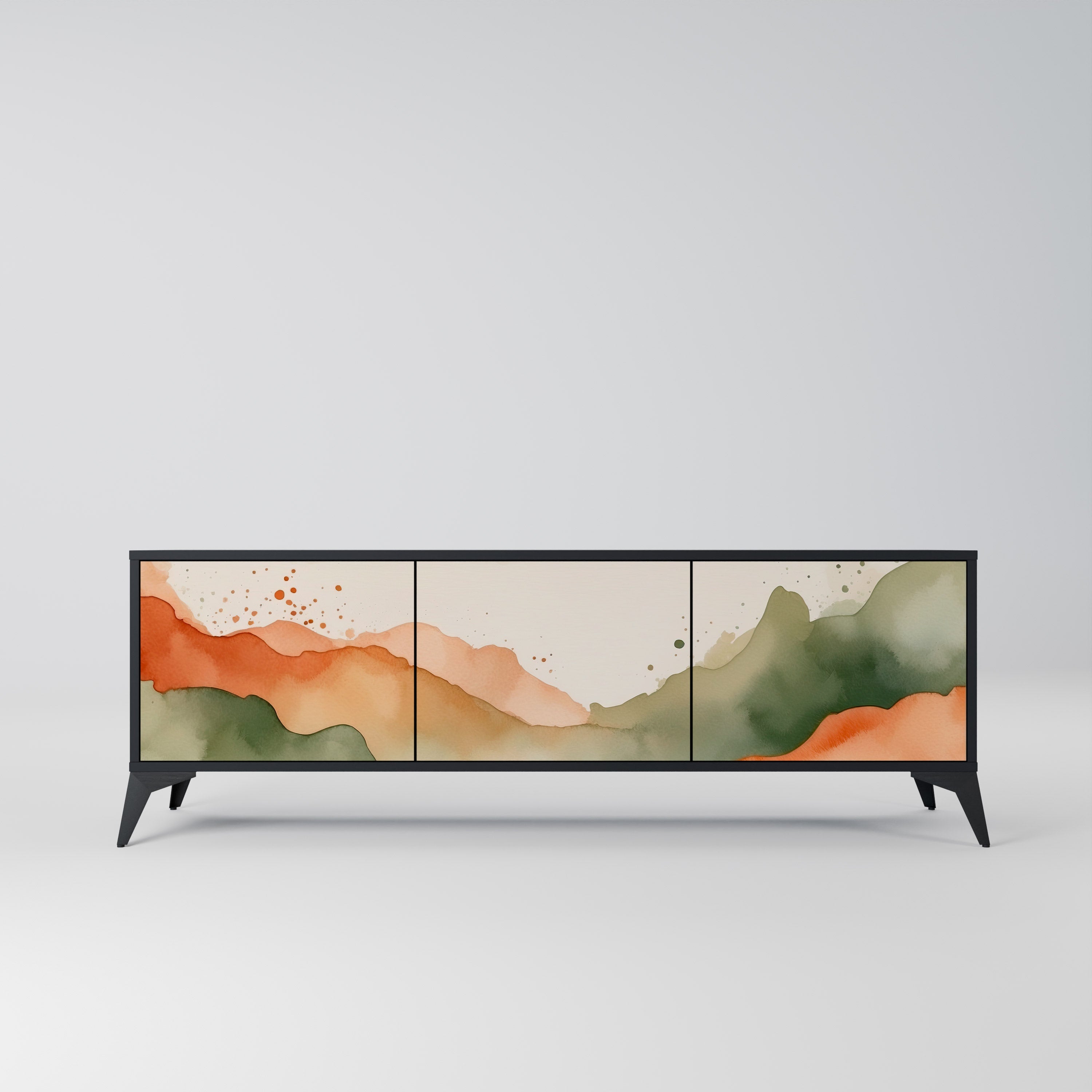 Meuble TV 3 portes WATERCOLOUR PEAKS, finition noire
