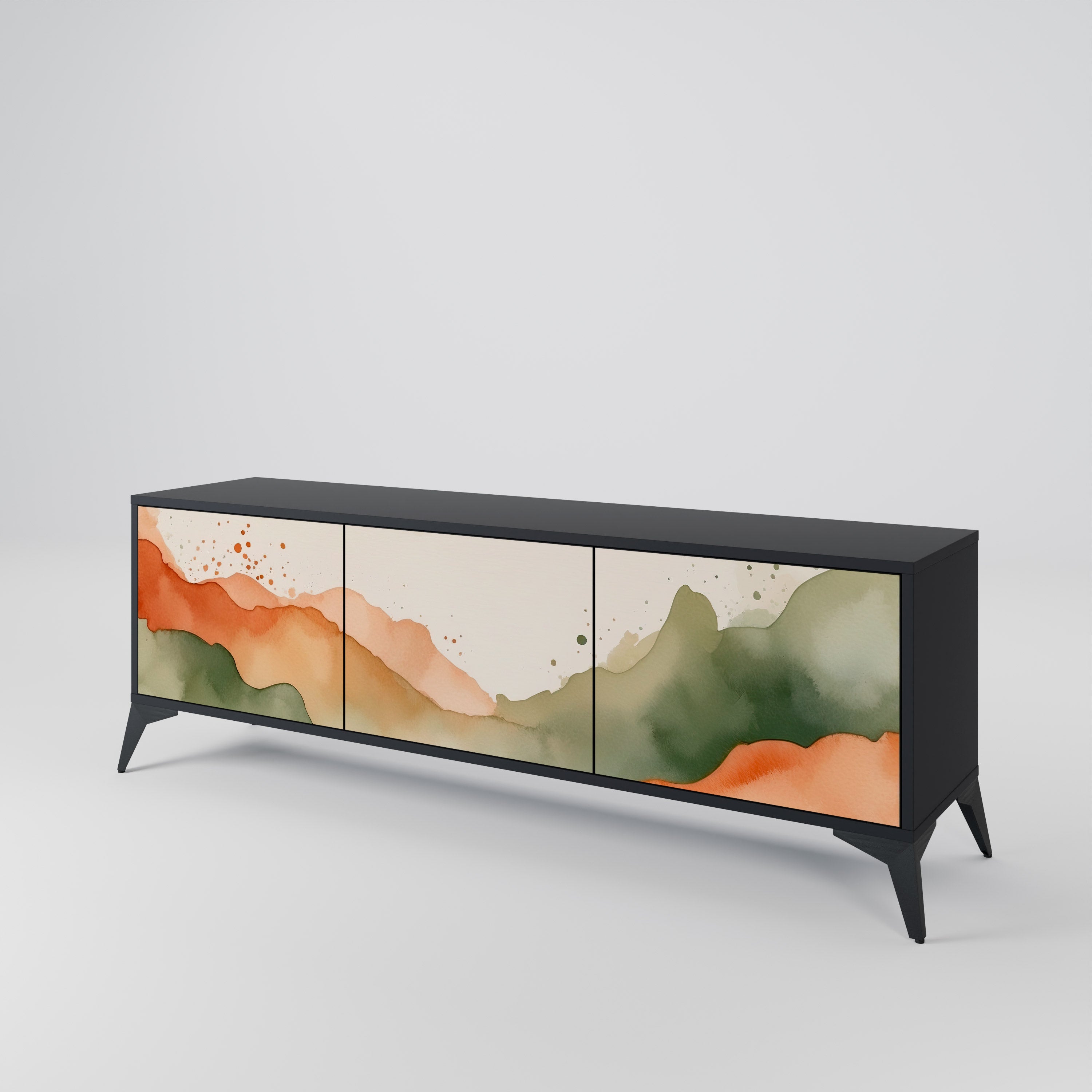 Meuble TV 3 portes WATERCOLOUR PEAKS, finition noire