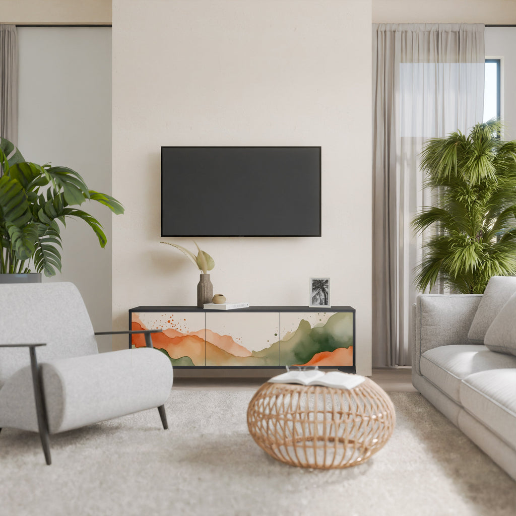 Meuble TV 3 portes WATERCOLOUR PEAKS, finition noire