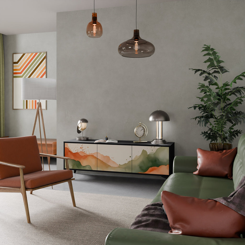 Meuble TV 3 portes WATERCOLOUR PEAKS, finition noire