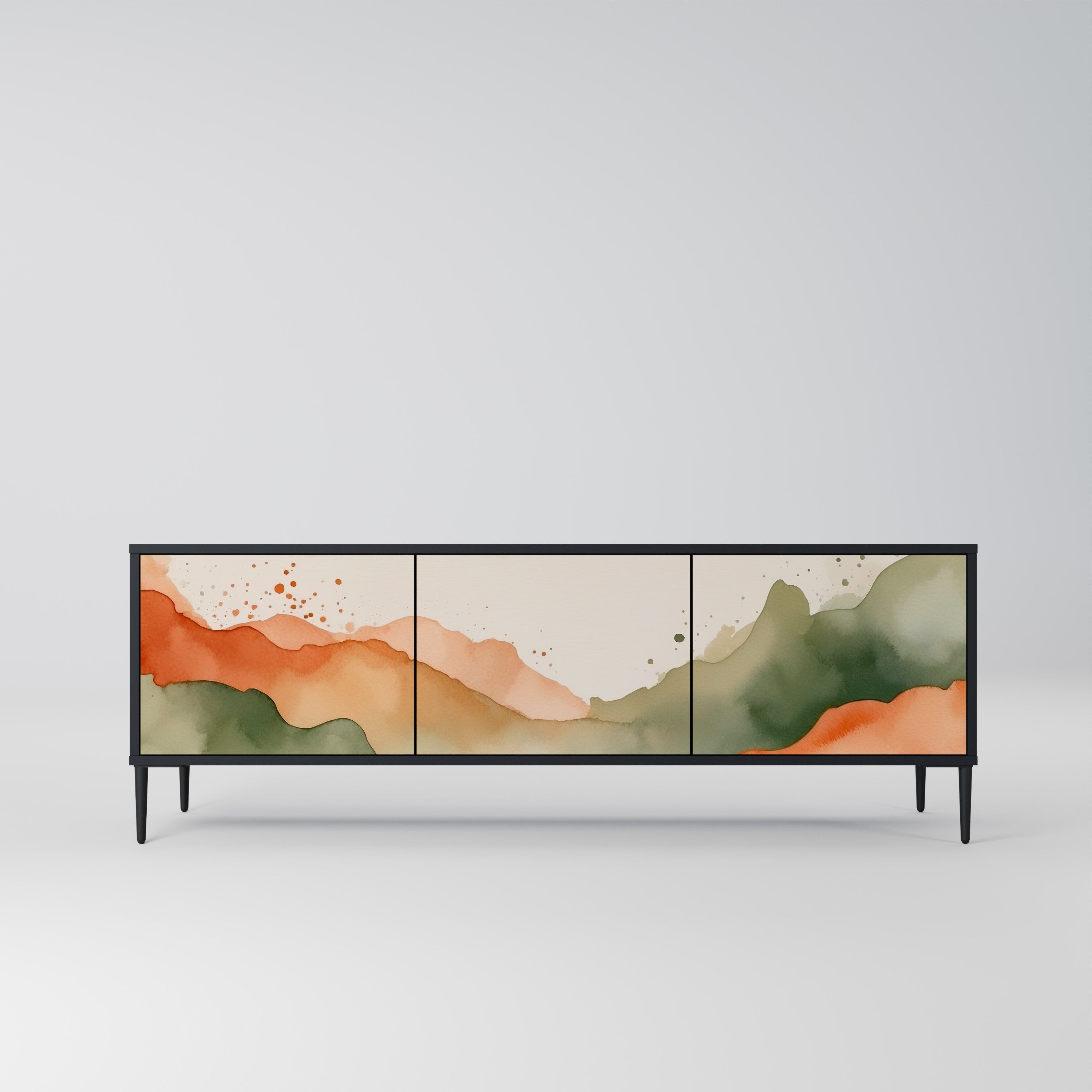 Meuble TV 3 portes WATERCOLOUR PEAKS, finition noire