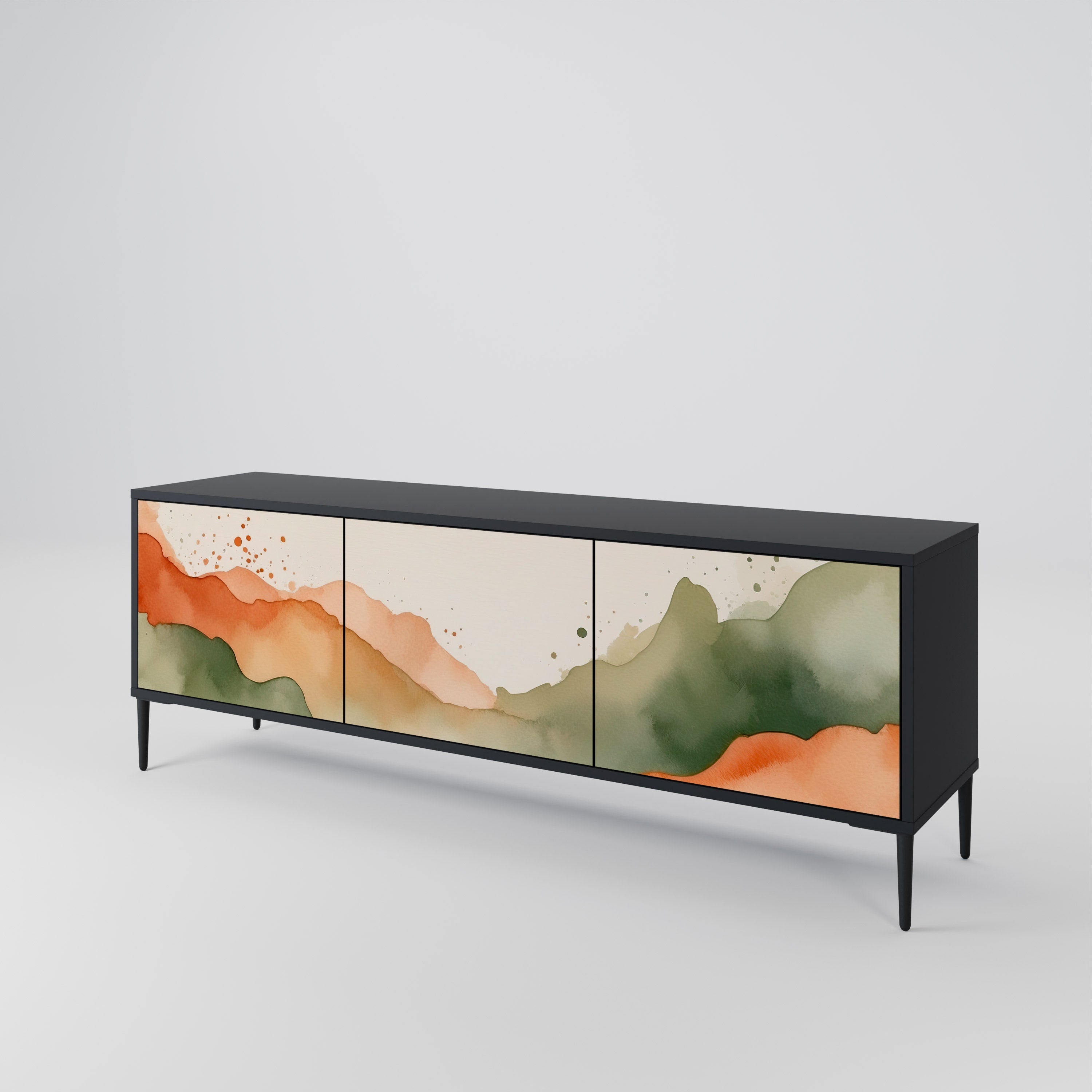 Meuble TV 3 portes WATERCOLOUR PEAKS, finition noire