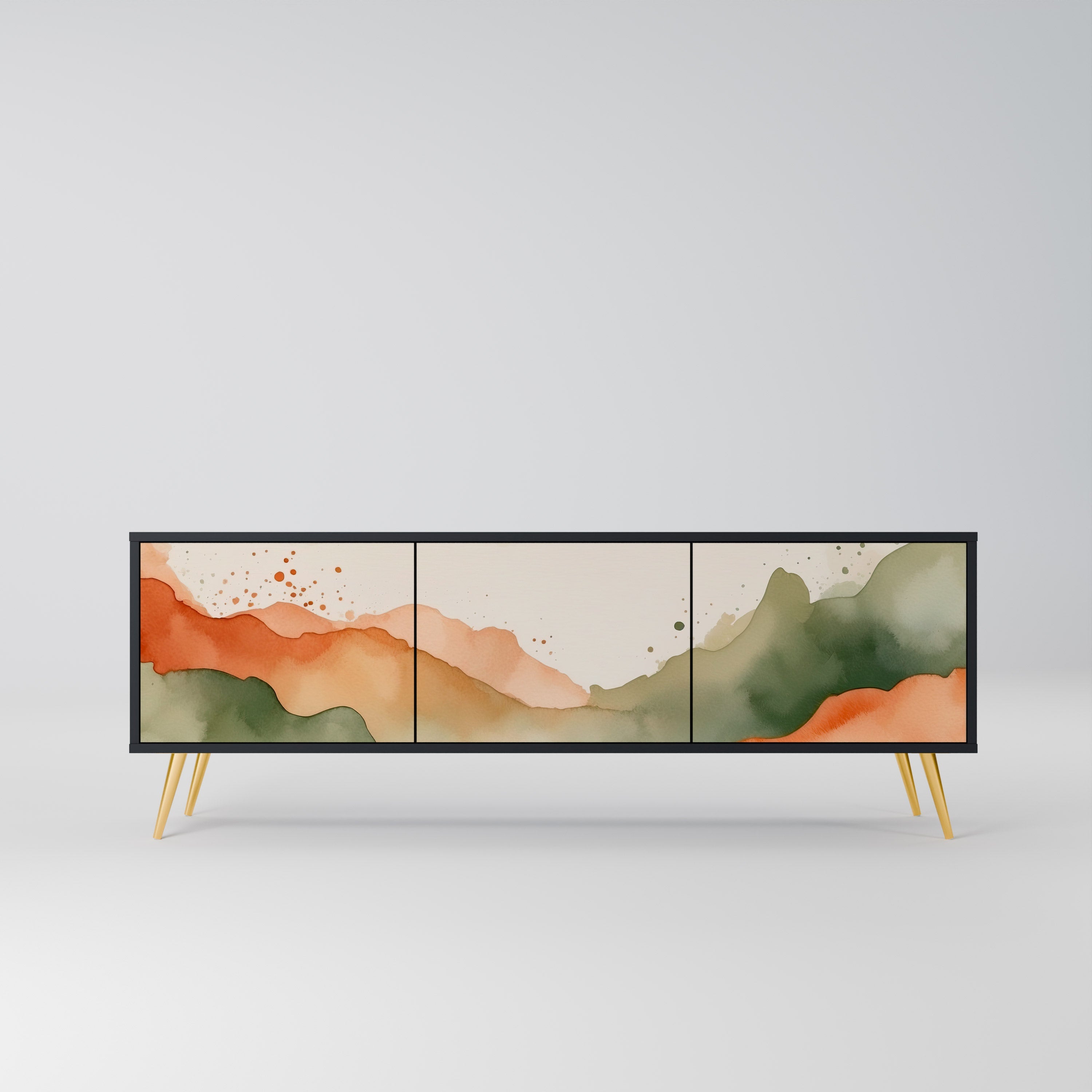 Meuble TV 3 portes WATERCOLOUR PEAKS, finition noire